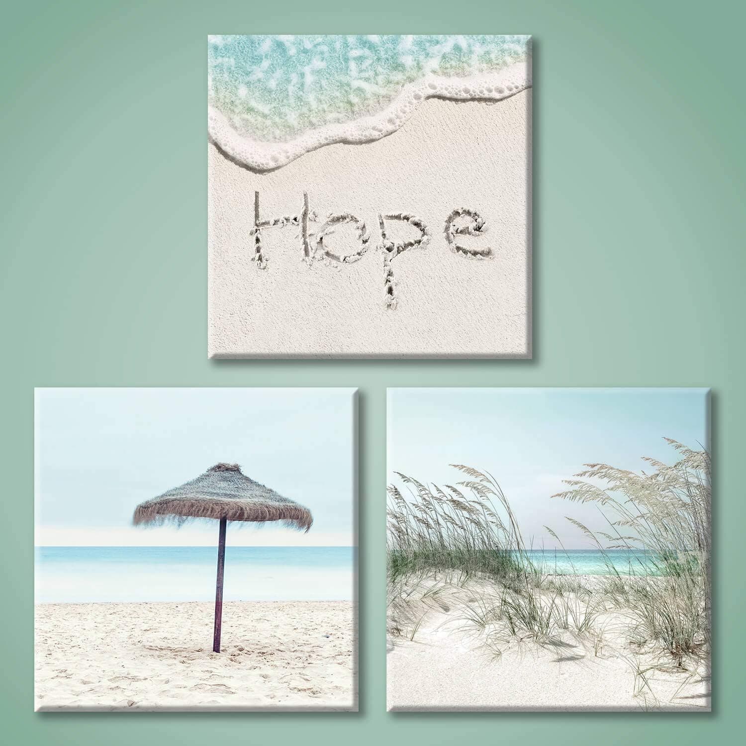 Coastal Painting Beach Artwork Canvas: Seascape Canvas Sand Pile Picture Wall Art for Bathroom (12'' x 12'' x 3 Panels)