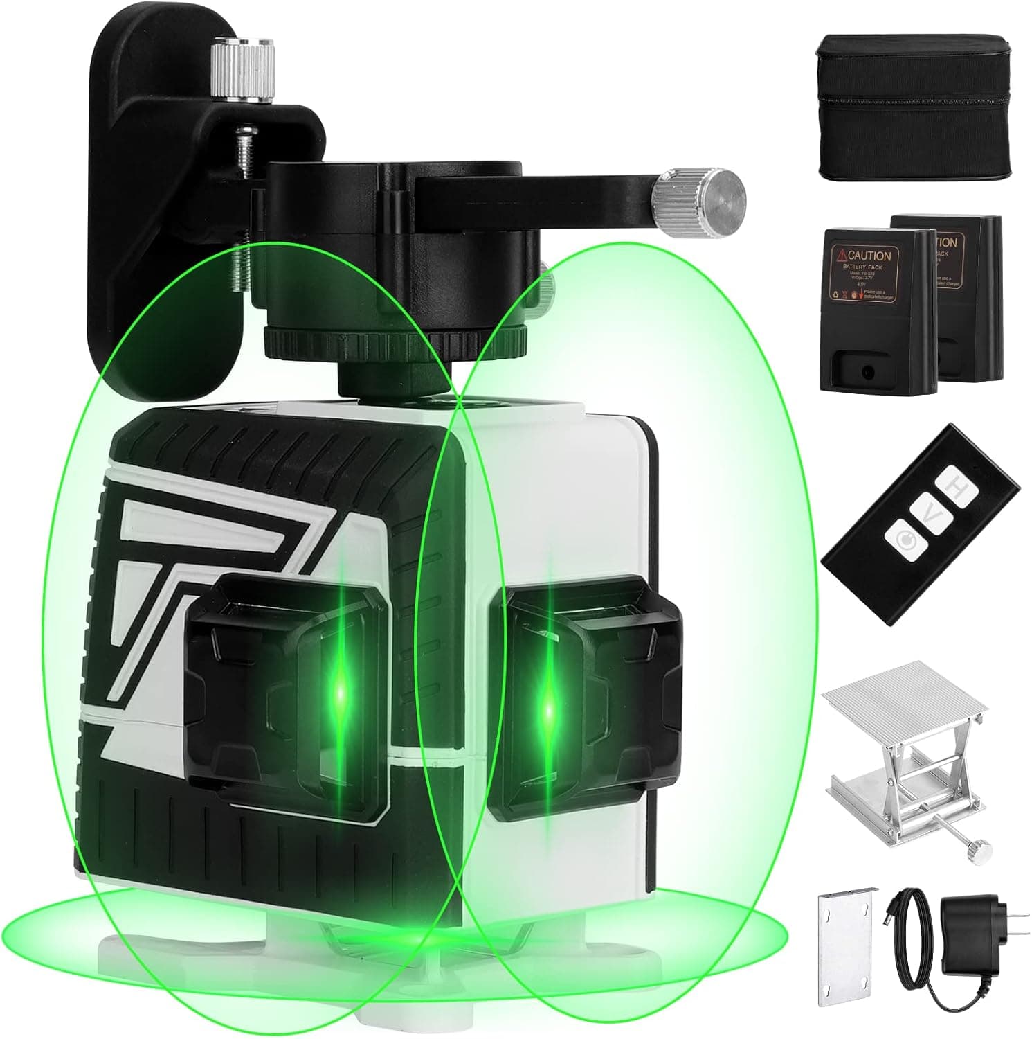 OMMO Laser Level 12 Lines, 3 x 360° 3D Green Laser Cross Lines Self Leveling, Two Vertical and One Horizontal Line for Picture Hanging Construction Laser Tool with Remote Control Rechargeable Battery