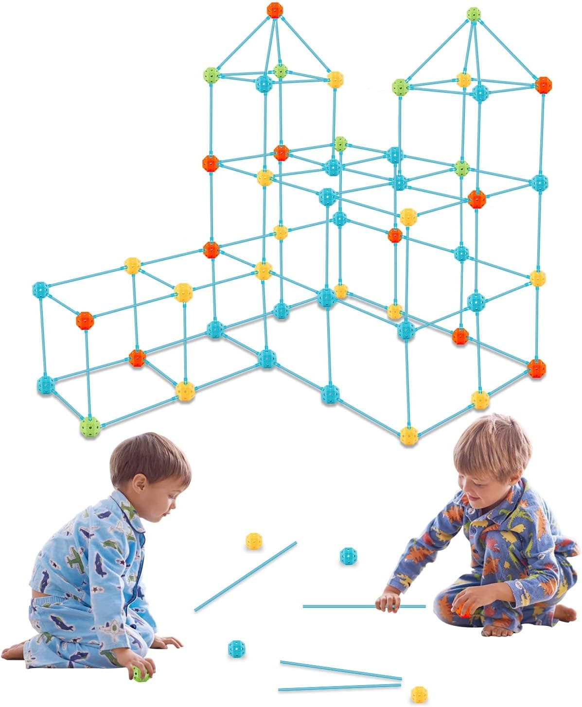 Kids Fort Building Kit,135Pcs Construction Toys for 3-12 Years Old Boys and Girls Indoor&Outdoor Toys Gift DIY Castles Tunnels Play Tent Rocket Tower