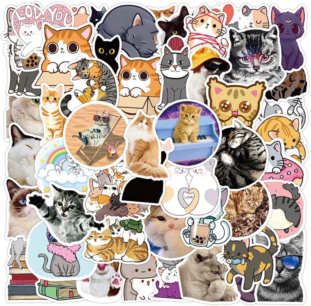 Cat Stickers | 50 PCS | Vinyl Waterproof Stickers for Laptop, Skateboard, Water Bottles, Computer, Phone, Guitar, Cute Cat Stickers for Kids Teens Adult (Cats)