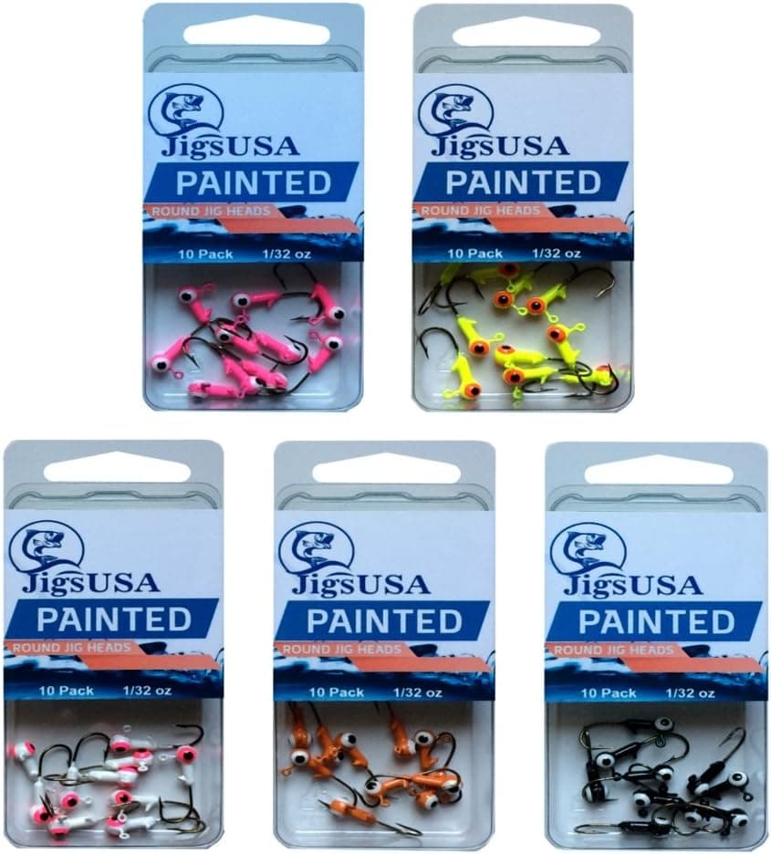 50pcs 5 Color Painted Jig Heads Fishing Gear Equipment Accessories Tackle Jig Hooks Freshwater Fishing Lead Lures Bait