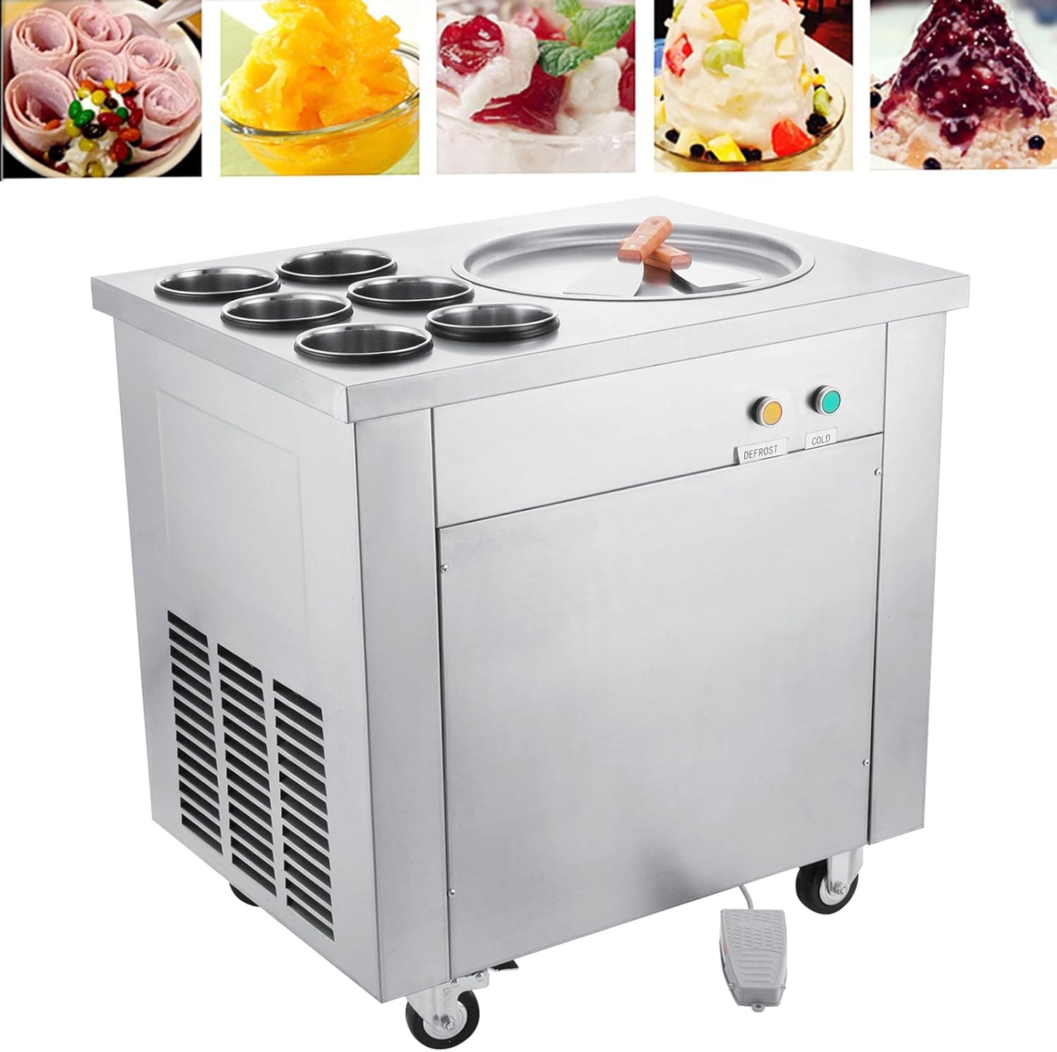 Happybuy Ice Maker 740W Commercial Ice Cream Maker for Yogurt with 1 Pan Six Buckets Ice Cream Roll Machine for Bar Dessert Shop Hotel (Single Pan)