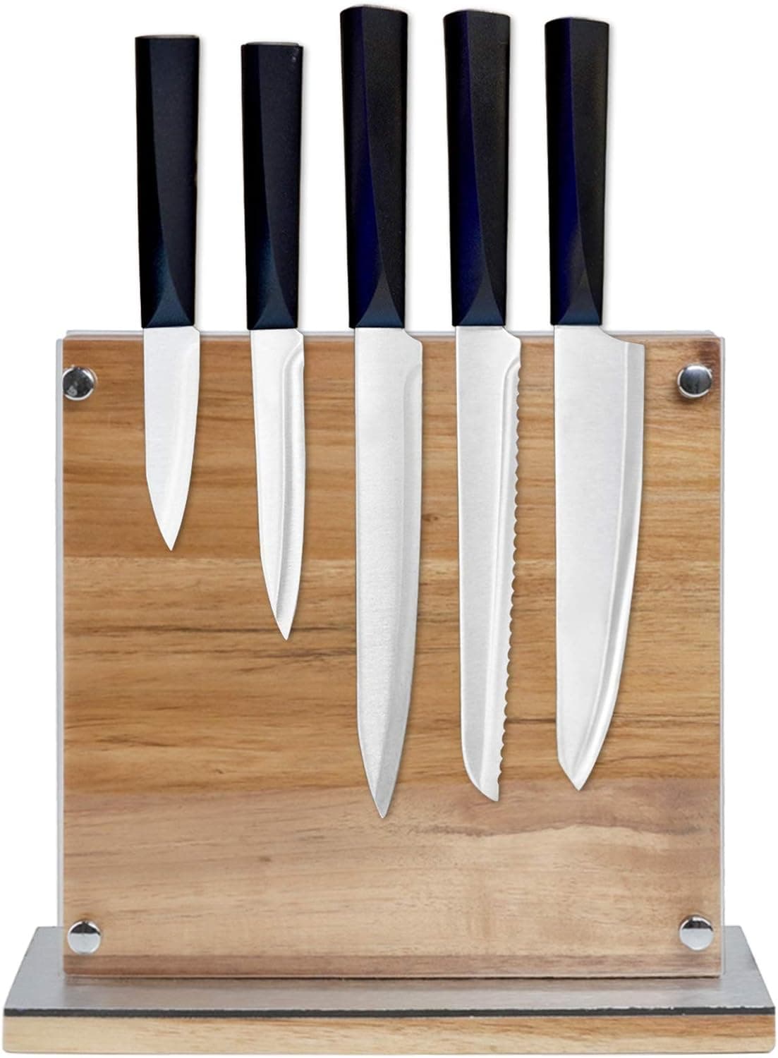 VanlonPro Home Kitchen Magnetic Knife Block Holder Magnetic Block Stands with Strong Enhanced Magnets Multi-functional Storage Knife Holder Acacia Hardwood and Acrylic Shield (Acrylic Shield)