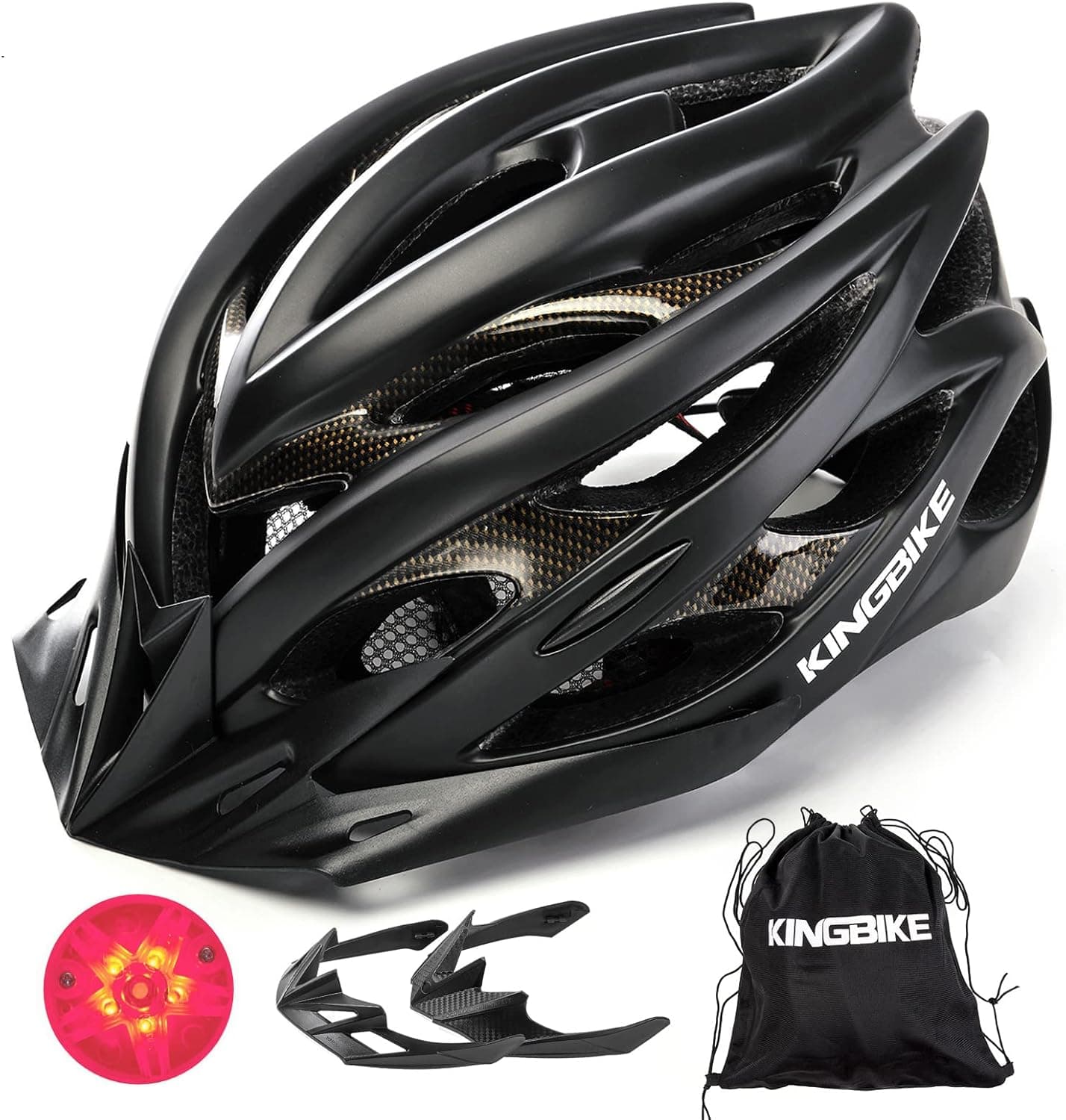 KINGBIKE Light Comfortable Adults Youth Bike Helmet with LED Safety Rear Light+ Detachable Visor, Helmet Storage Backpack for Children Men Women Youth
