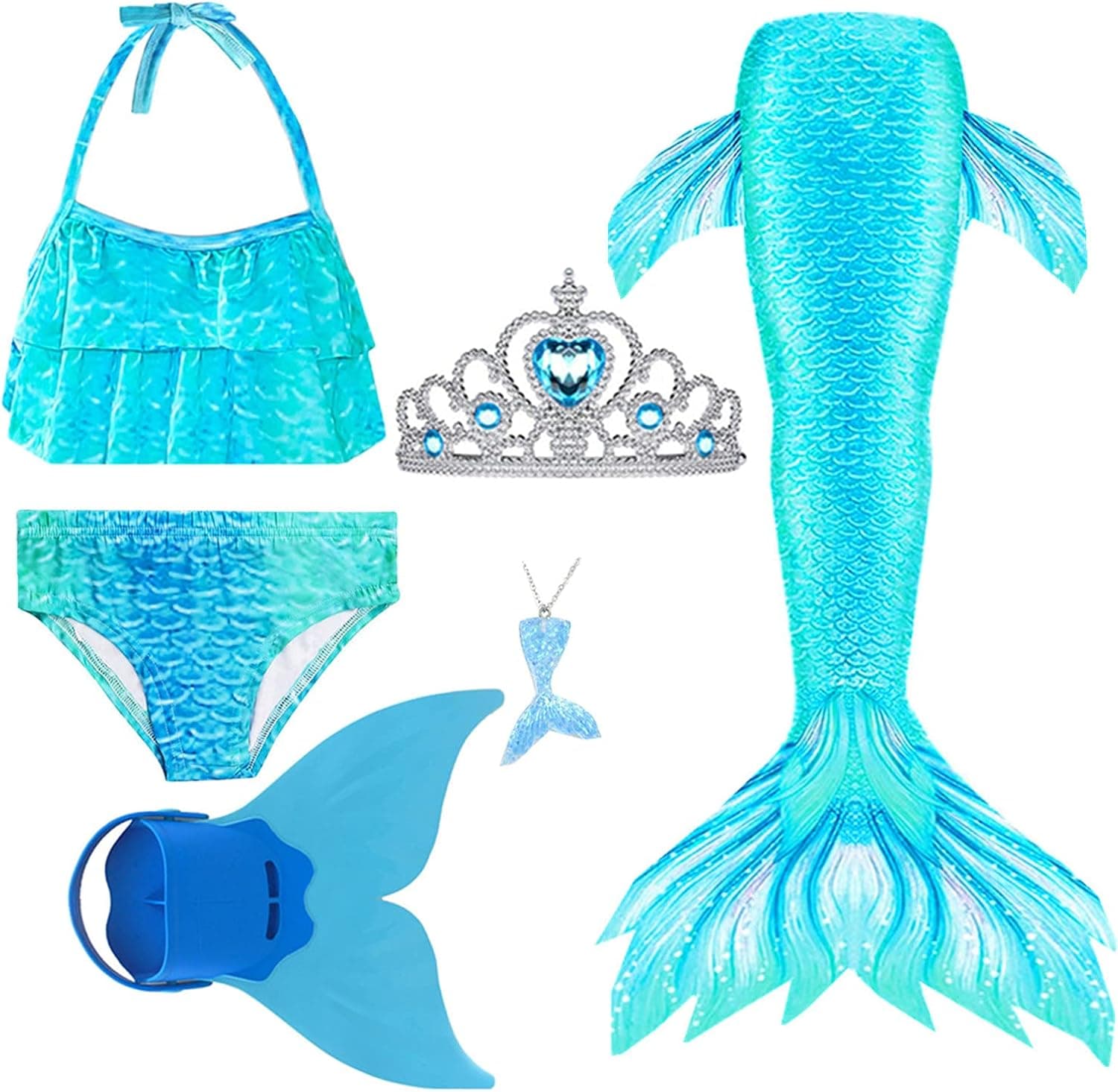 Rainbow Swimmable Mermaid Tail Bikini Sets with Monofin Swimware Girls Kids Cospaly Gift