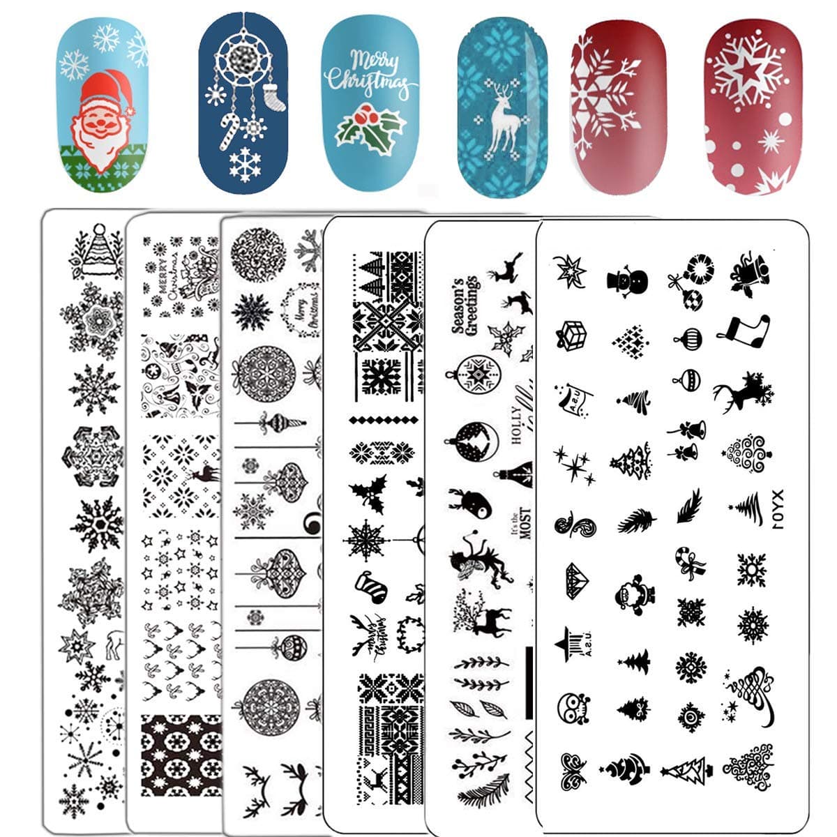 Kyerivs Nail Art Stamping Plates Set 8PCS, 6 PCS Christmas Snowflake Nail Stamping Kit, with 1 PCS Scraper 1PCS Stamper Set