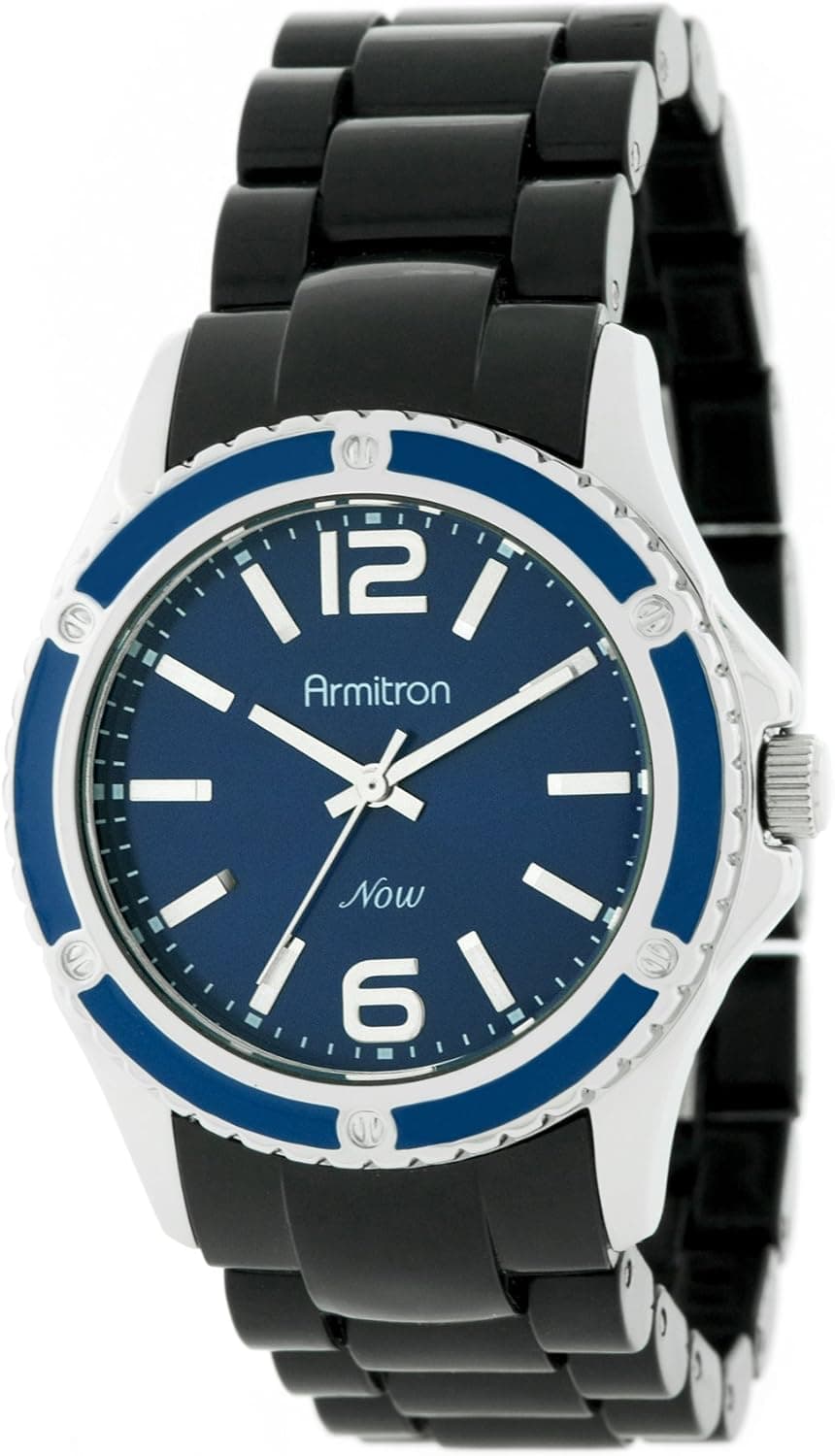 Armitron Women's 753932BLBK Silver-Tone NOW Blue Dial and Black Resin Bracelet Watch