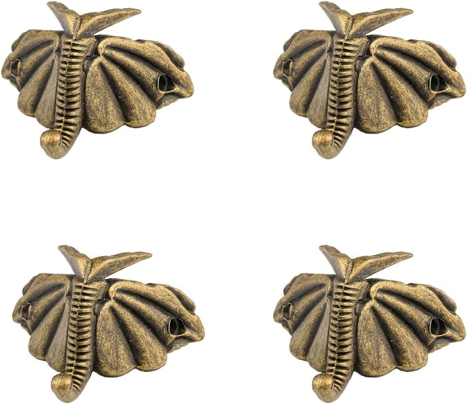RZDEAL 4Pcs Antique Brass Box Legs Feet Corner Protector Zinc Alloy Elephant Decor Jewelry Gift Box Wood Case Vintage(1.6'' x 1.3'')