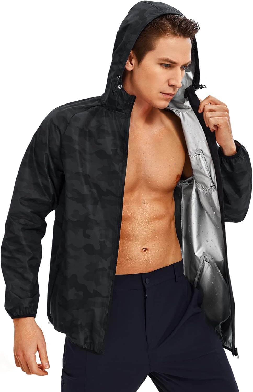 LANCS Sauna Jackets for Men Weight Loss Sweat Sauna Suits Long Sleeve Zipper Shirt Gym Workout Hoodie Sweat Suits Vest