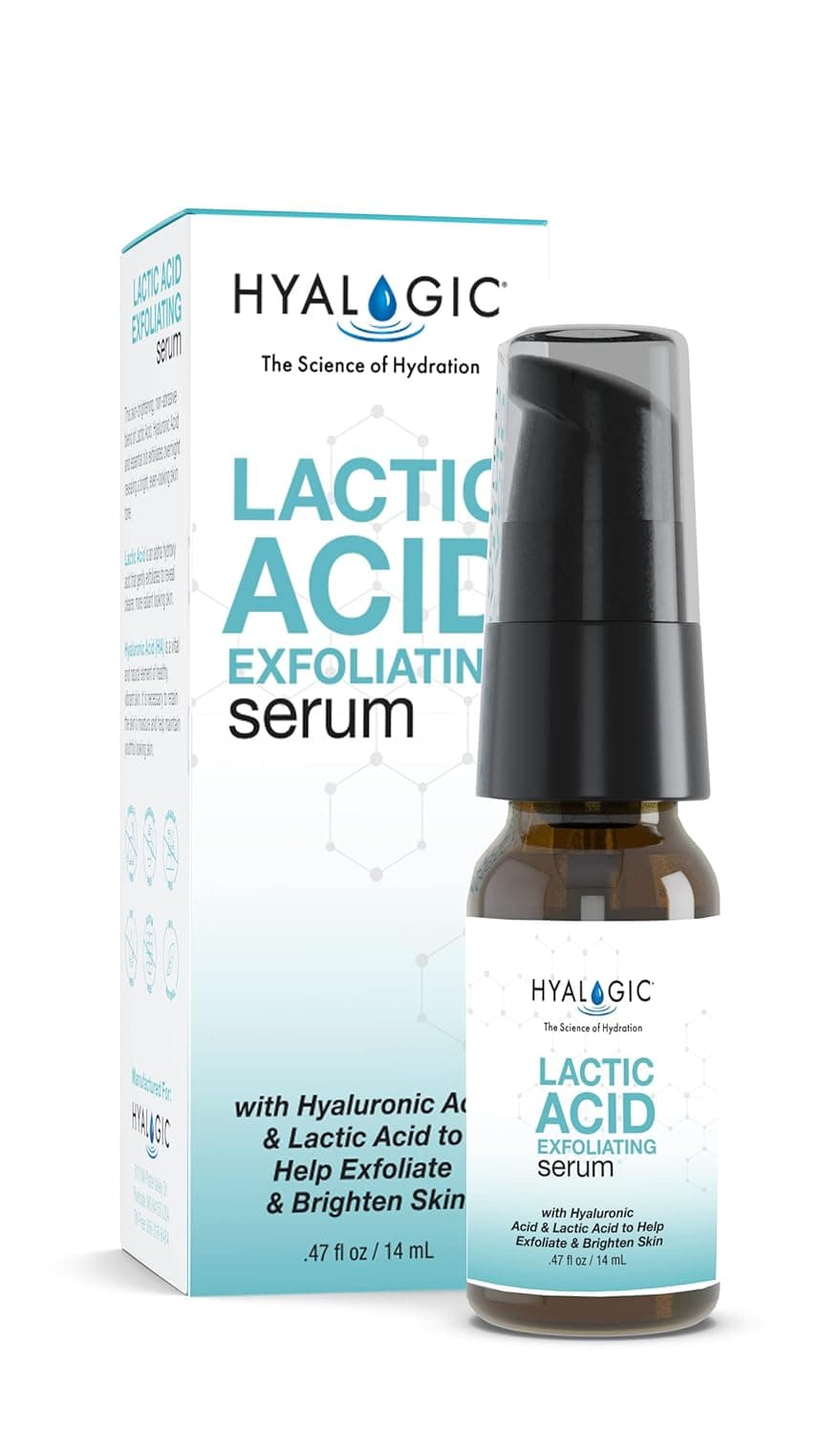Hyalogic Lactic Acid Serum 0.47oz - Spa Grade Exfoliating Face LA, Hyaluronic Acid HA and Alpha Hydroxy Acid (AHA) Face Exfoliant - 0.47 Fl Oz / 14ml