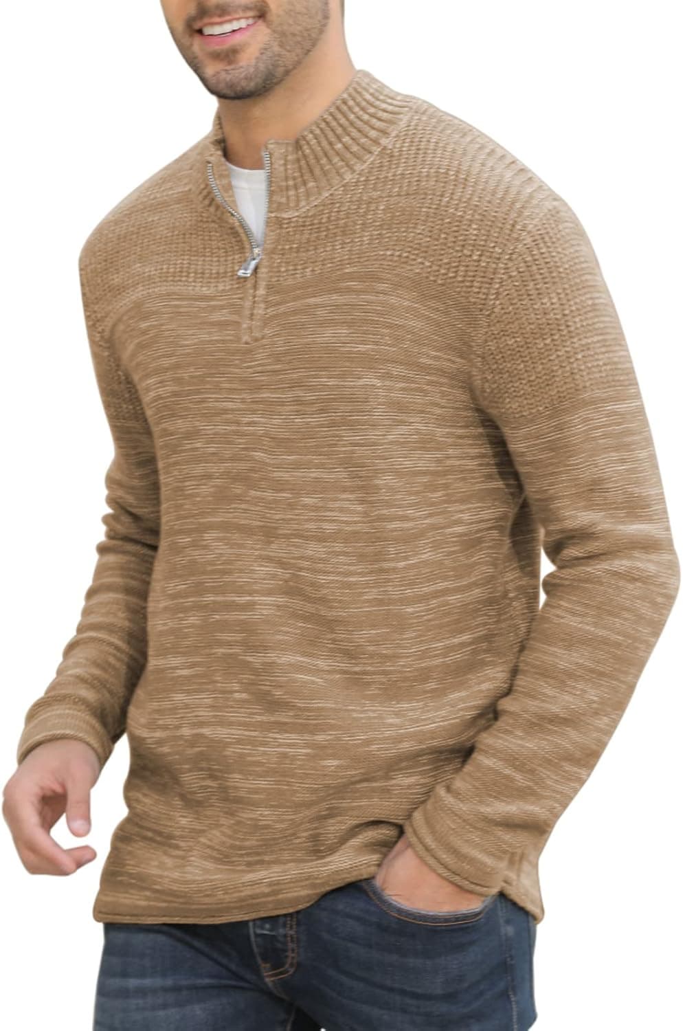 Men's Quarter-Zip Sweater Autumn Winter Thicken Knitted Pullover Polo Sweaters