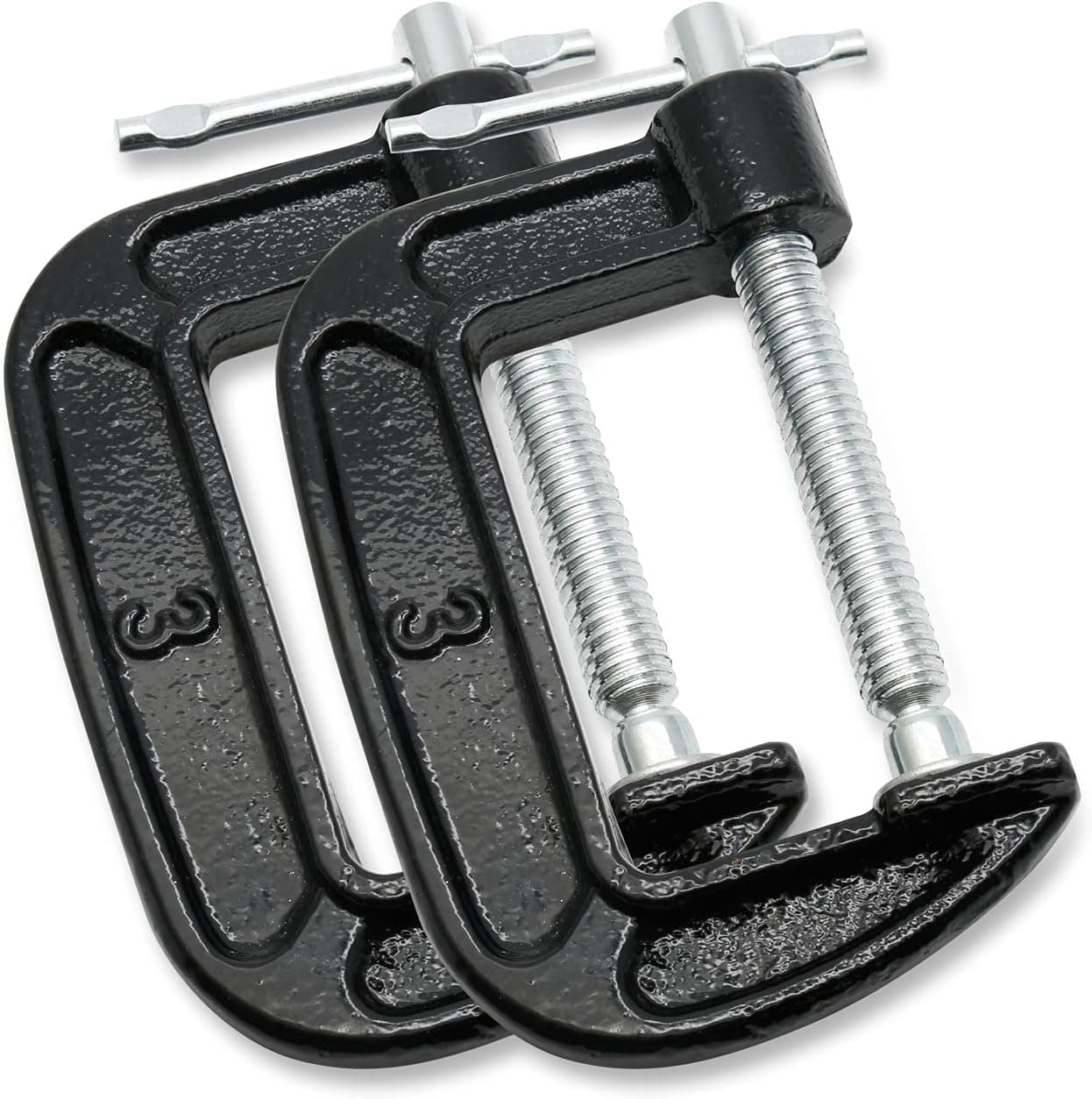 Jersvimc 2Pcs 3 Inch Malleable Iron C-Clamp Set, Small G Clamp Wood C Clamps Woodworking Sets Sliding Bar Clamp Jaw Clamps for Wood Building Industrial