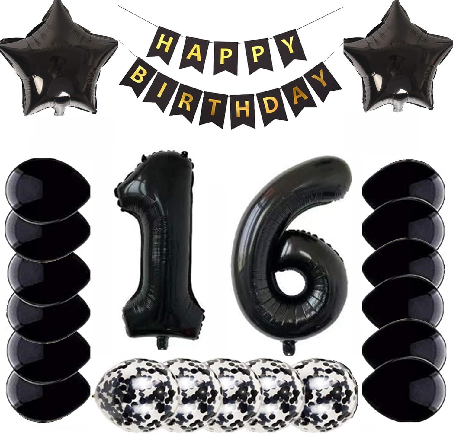 16th Birthday Party Decorations, 40Inch Black 16th Birthday Number Balloons, 16th Birthday black birthday balloons,16th Birthday Party Decorations black latex balloons, 16th Birthday Decorations