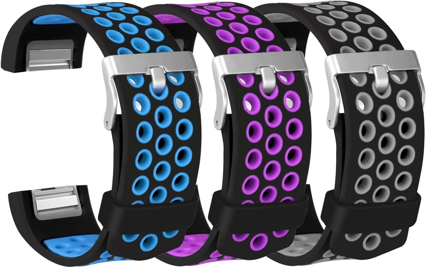 ESeekGo Compatible with Fitbit Charge 2 Bands, 3-Pack Soft Silicone Sport Band Compatible with Fitbit Charge 2 Breathable Replacement Fitness Accessory Wristband (No Tracker)