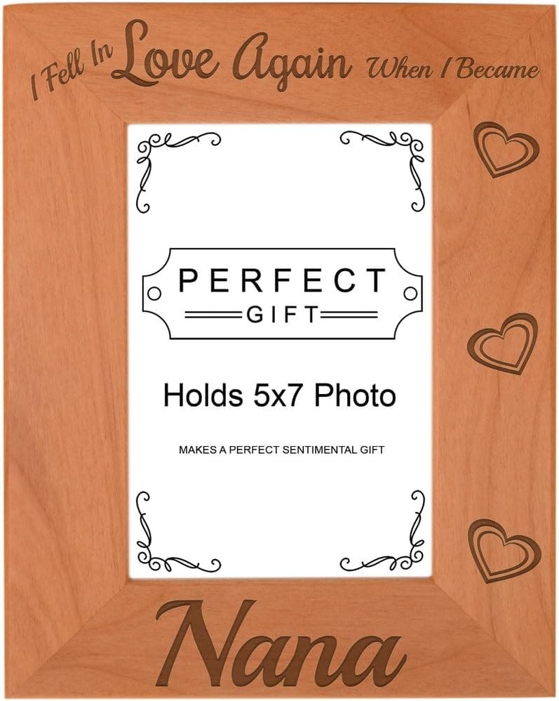 ThisWear Grandma Gifts Fell In Love When I Became Nana Natural Wood Engraved 5x7 Portrait Picture Frame Wood