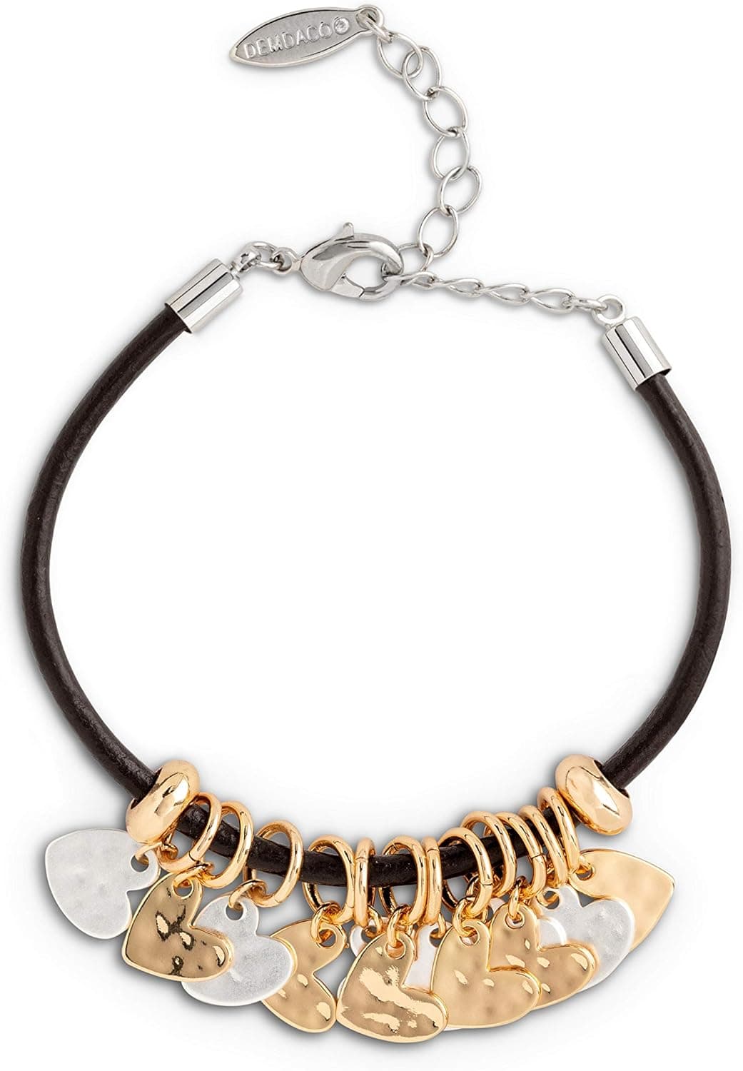 DEMDACO Gold and Silver Tones One Size Fits Most Leather and Metal Charm Bracelet