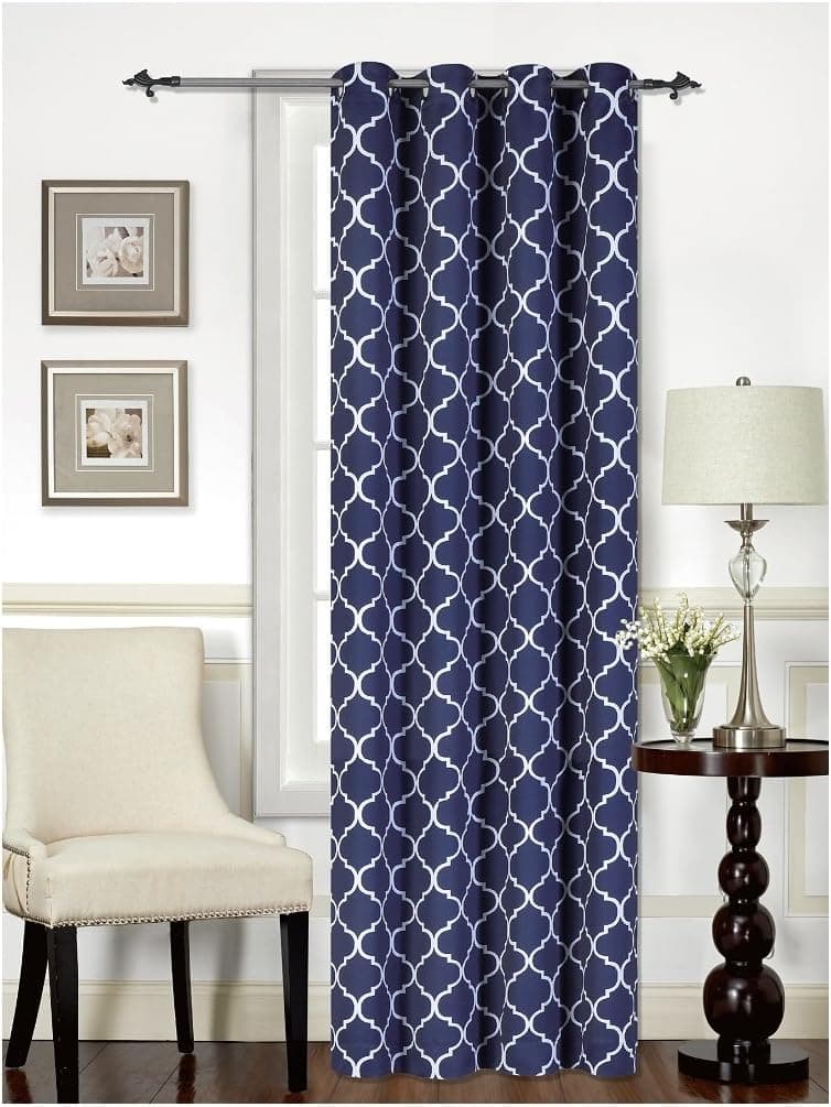 Mellanni Blackout Curtains - 1 Panel Darkening Curtains for Bedroom - Thick Sun Blocking Curtains with Silver Grommet and 1 Tieback - Window Curtains & Drapes (1 Panel, 52" x 84", Quatrefoil Navy)