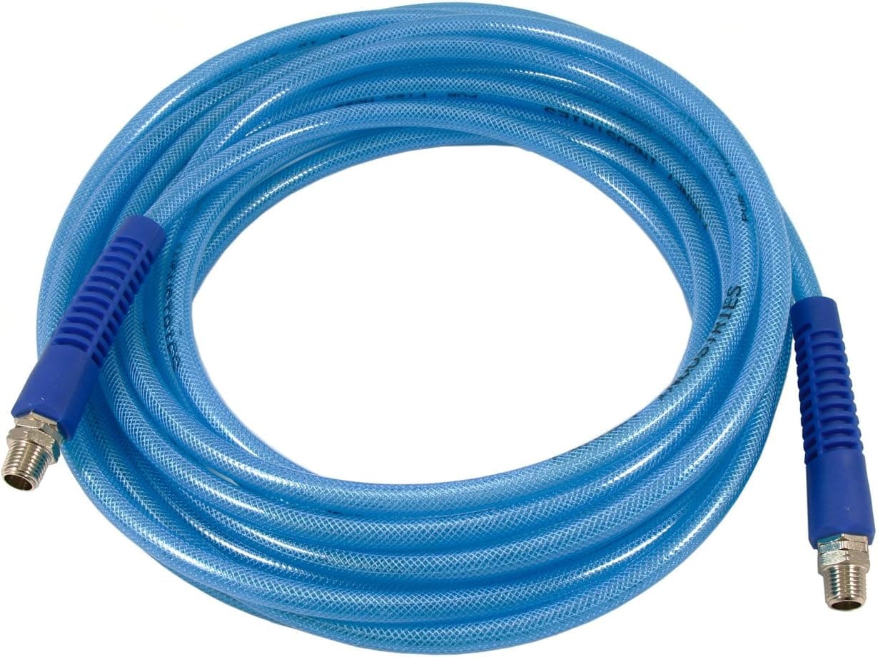 Forney 75450 Air Hose, Blue Polyurethane Flex with 1/4-Inch Male NPT Fittings On Both Ends, 1/4-Inch-by-25-Feet
