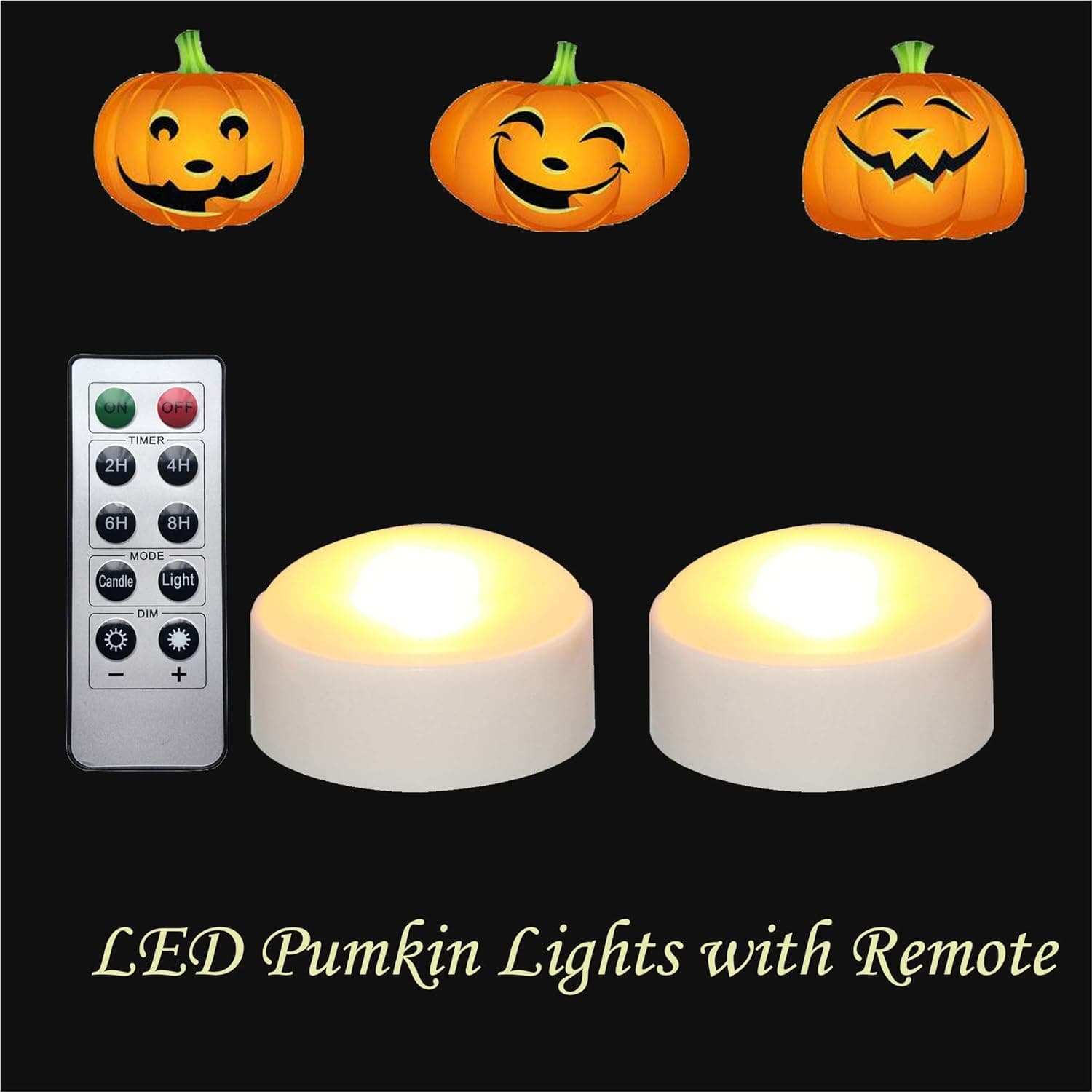 QIDEA LED Pumpkin Lights with Remote and Timer, Battery Operated Bright Flickering Flameless Candles for Pumpkin Decor, Jack-O-Lantern Halloween Party Decorations,White Color, 2 Pack