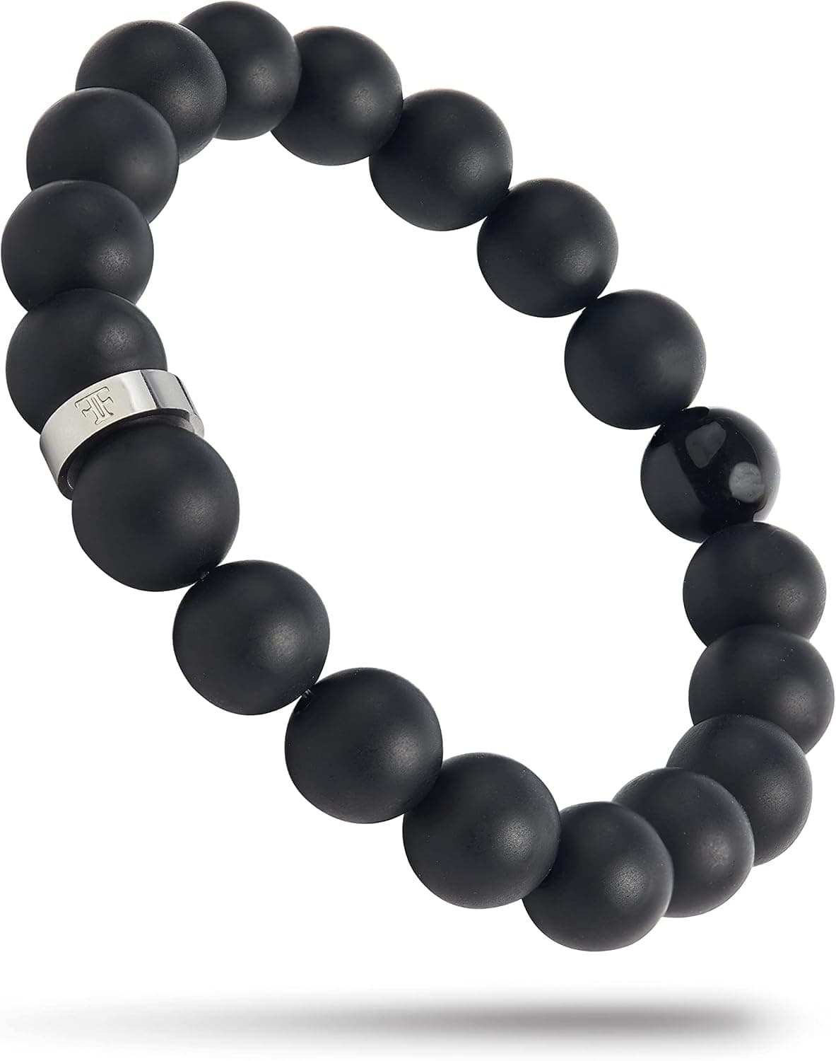 Forge & Foundry Men’s Matte Black Solid Onyx Beaded Bracelet | Polished 18K Gold Plated, Polished Stainless Steel or Polished Black Signature Bead Options | "Andalus" | Refined Hand-Crafted Jewelry, Designed by Jewelers, Forged for Men