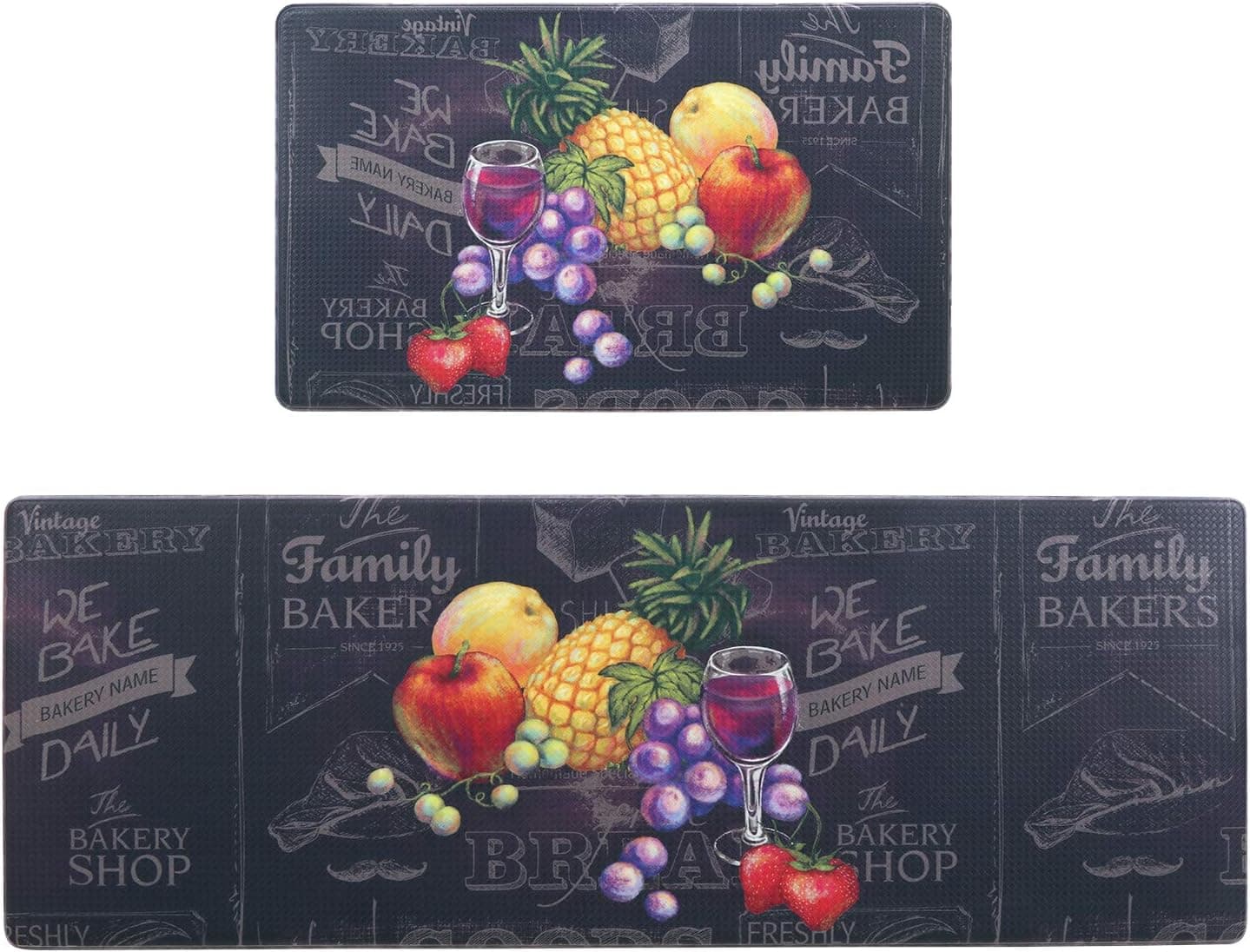 Anti Fatigue Kitchen Floor Mat Set, 2 Piece Comfort PVC Leather Heavy Duty Standing Desk Mats, Waterproof Non Slip Rubber Back For Indoor Outdoor Home Office Use, 18" x 30"+17" x 47", Fruit