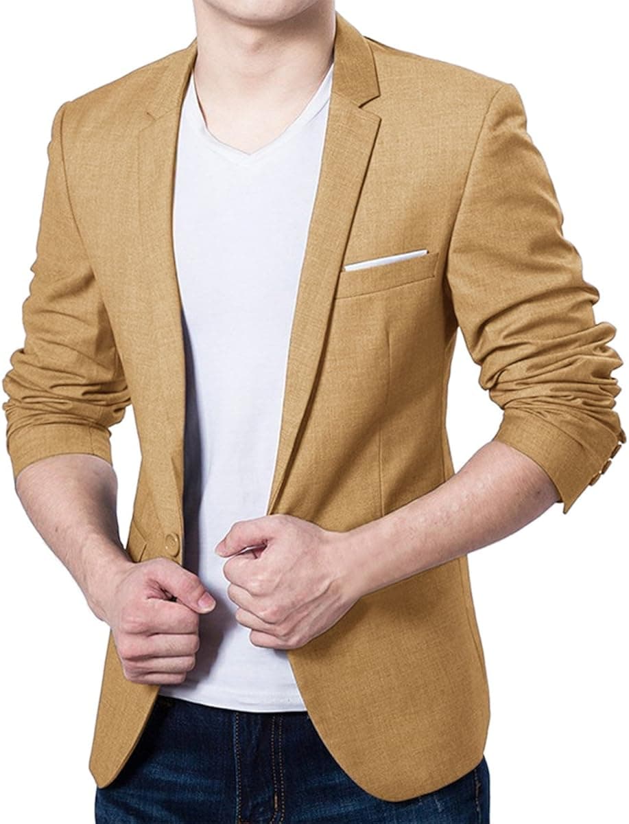Pishon Men's Blazer Jacket Lightweight Casual Slim Fit One Button Sport Jackets