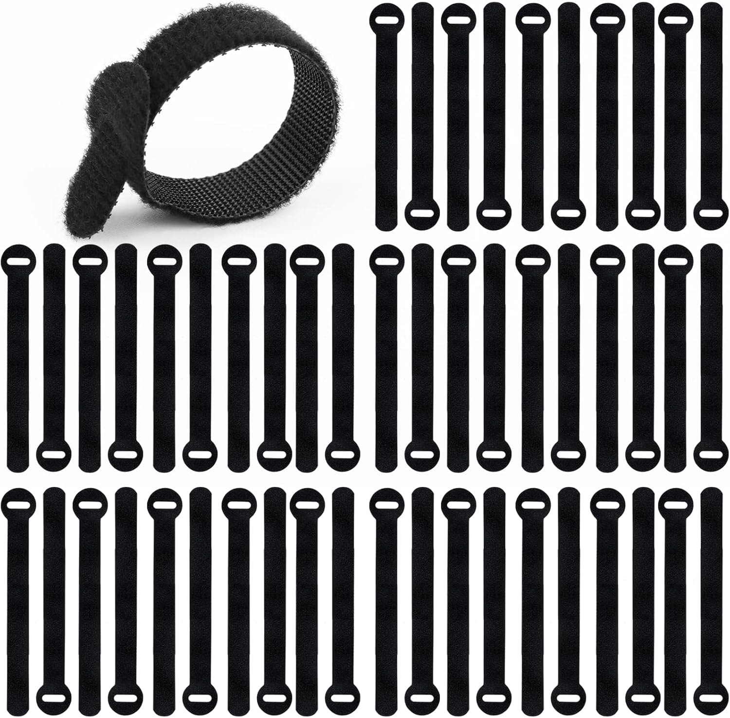 HAOBAOBEI Cable Ties, 4 Inch Reusable Fastening Cord Ties Keeper, Hook and Loop Cable Wrappers Cord Organizer, Adjustable Wire Management Straps for Home Office Data Centers PC TV (50PCS - Black)