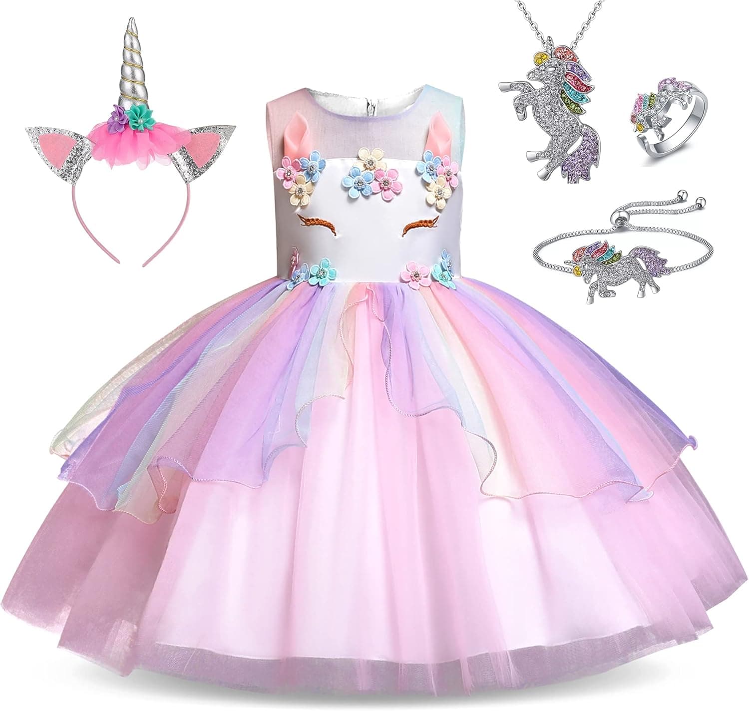 Unicorn Princess Dress Up Clothes for Little Girls – Costume, Jewelry and Headband