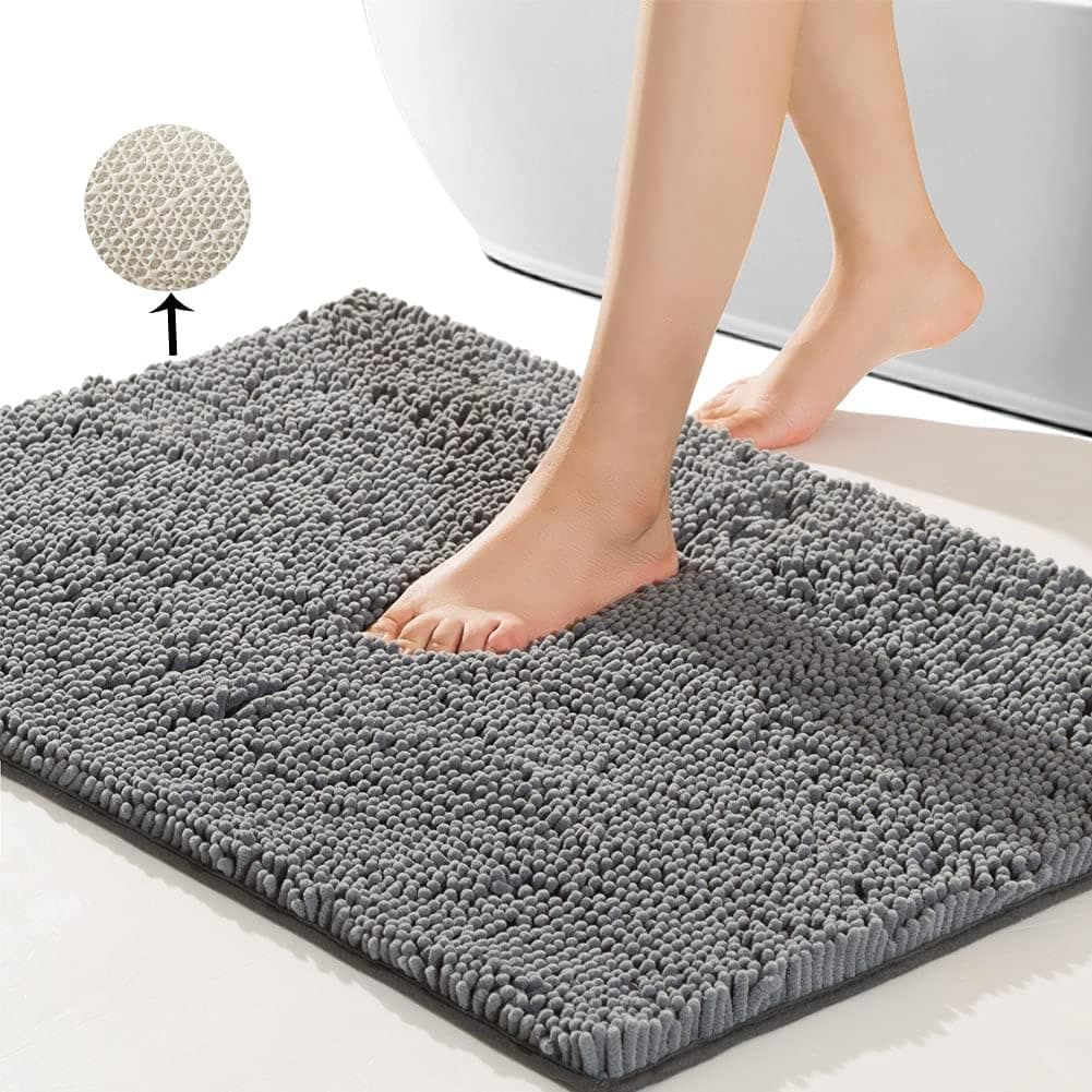 SONORO KATE Bathroom Rug,Non-Slip Bath Mat,Soft Cozy Shaggy Durable Thick Bath Rugs for Bathroom,Easier to Dry, Plush Rugs for Bathtubs,Rain Showers and Under The Sink (Gray, 17"×24")