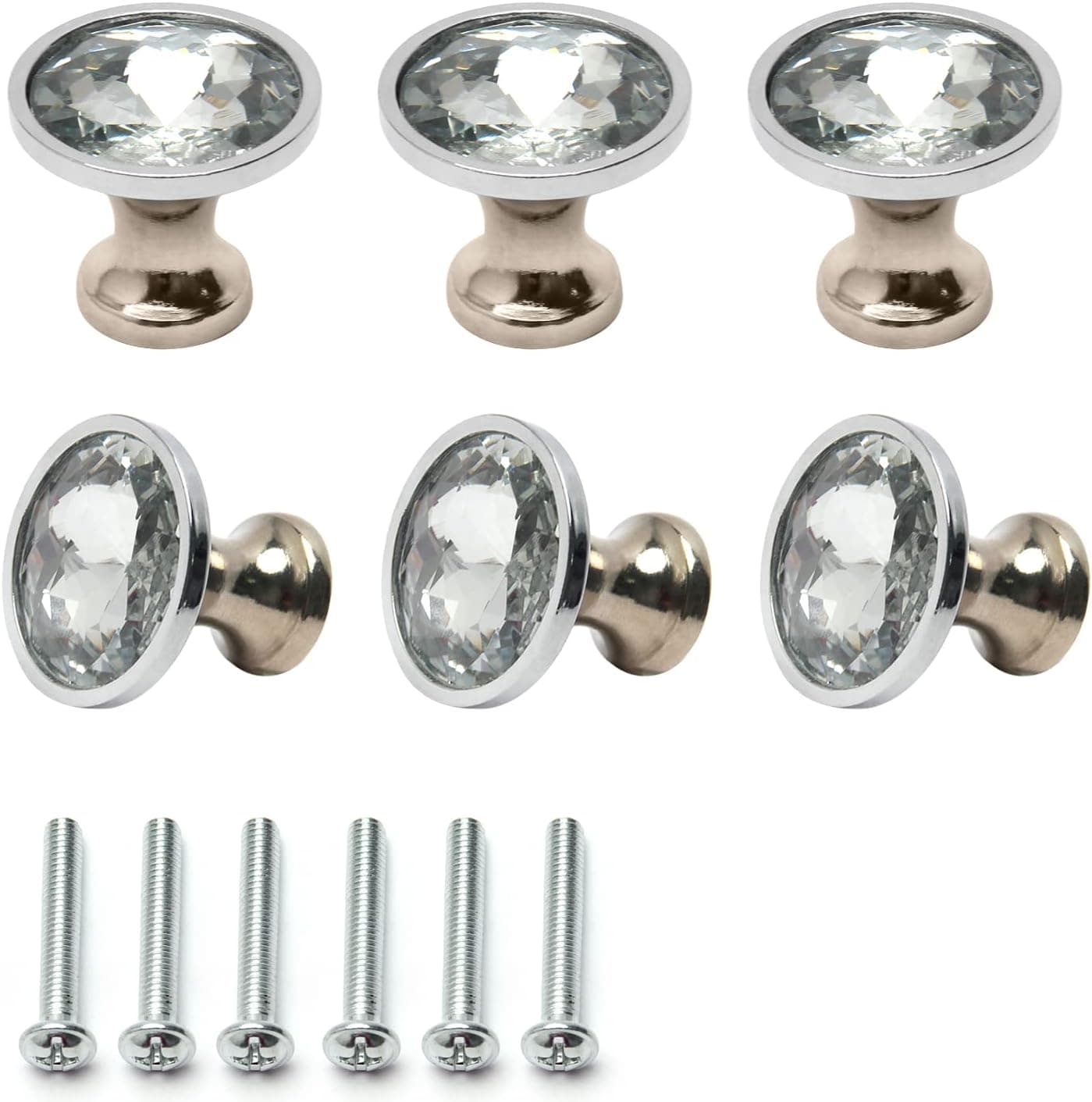 MroMax Crystal Zinc Alloy Pull Handle Cabinet Knobs Cupboard Drawers Cabinet Dresser Bookcase Wardrobe Bright Chrome Base, 6Pcs
