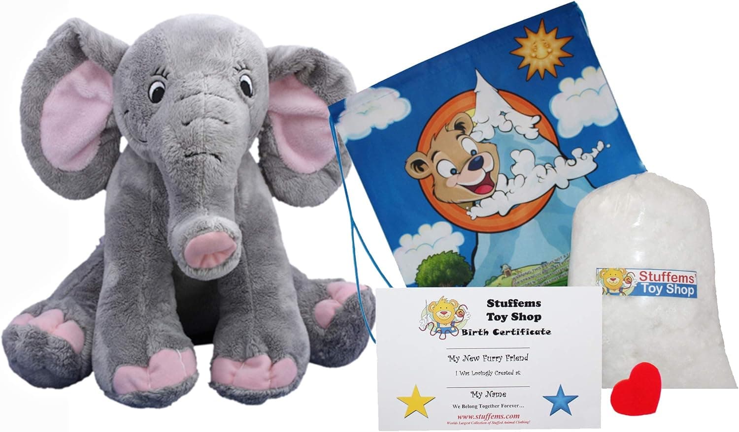 Make Your Own Stuffed Animal 16" "Trunks The Elephant - No Sew - Kit with Cute Backpack!
