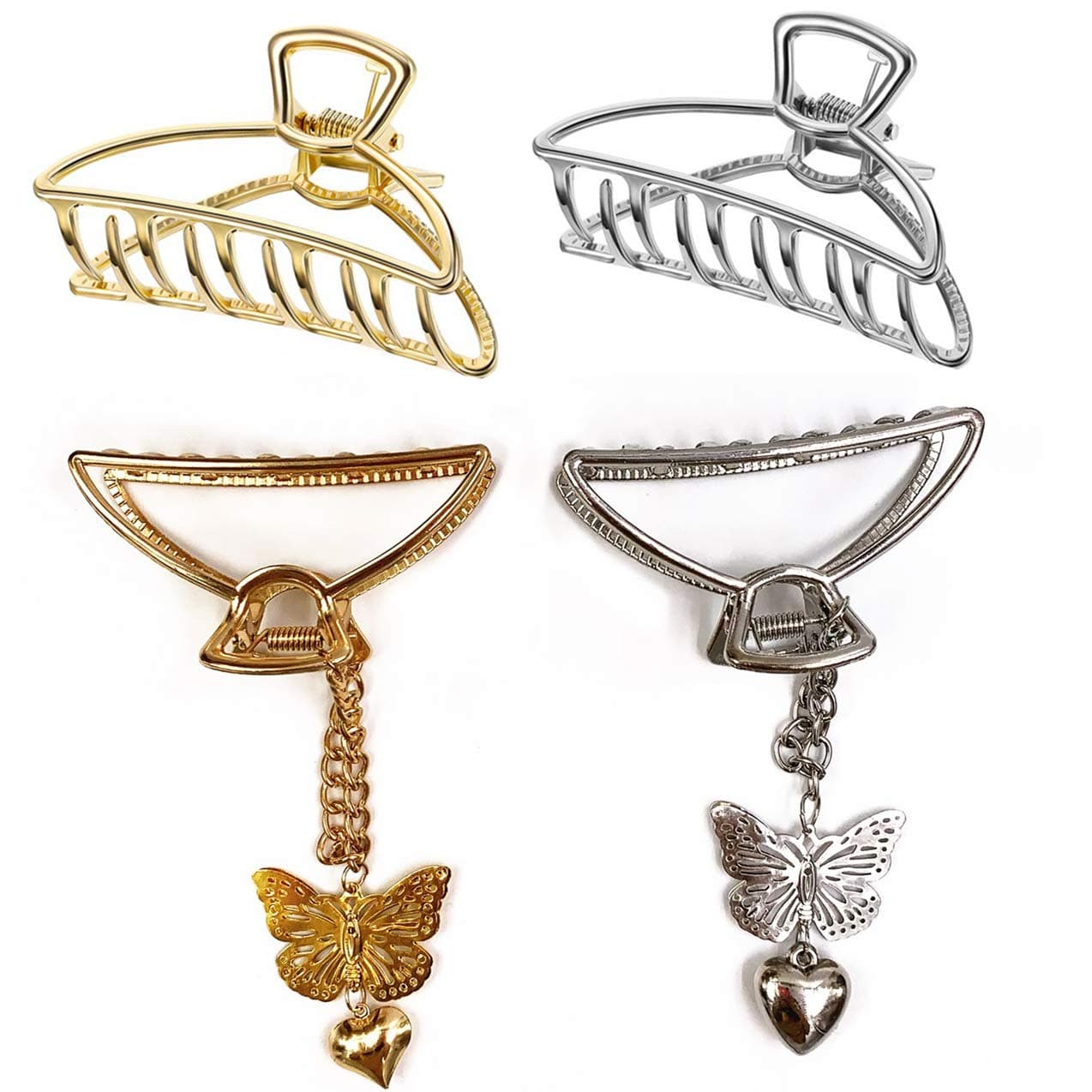 Hair Clips 4 Pack, CATTREE Metal Hair Claw Clip Gold Silver Catch Barrette Jaw Clamp Styling Retro Exquisite Accessories for Women Girls, Fixing Hair Strong Hold Hairpins with Butterfly Pendant