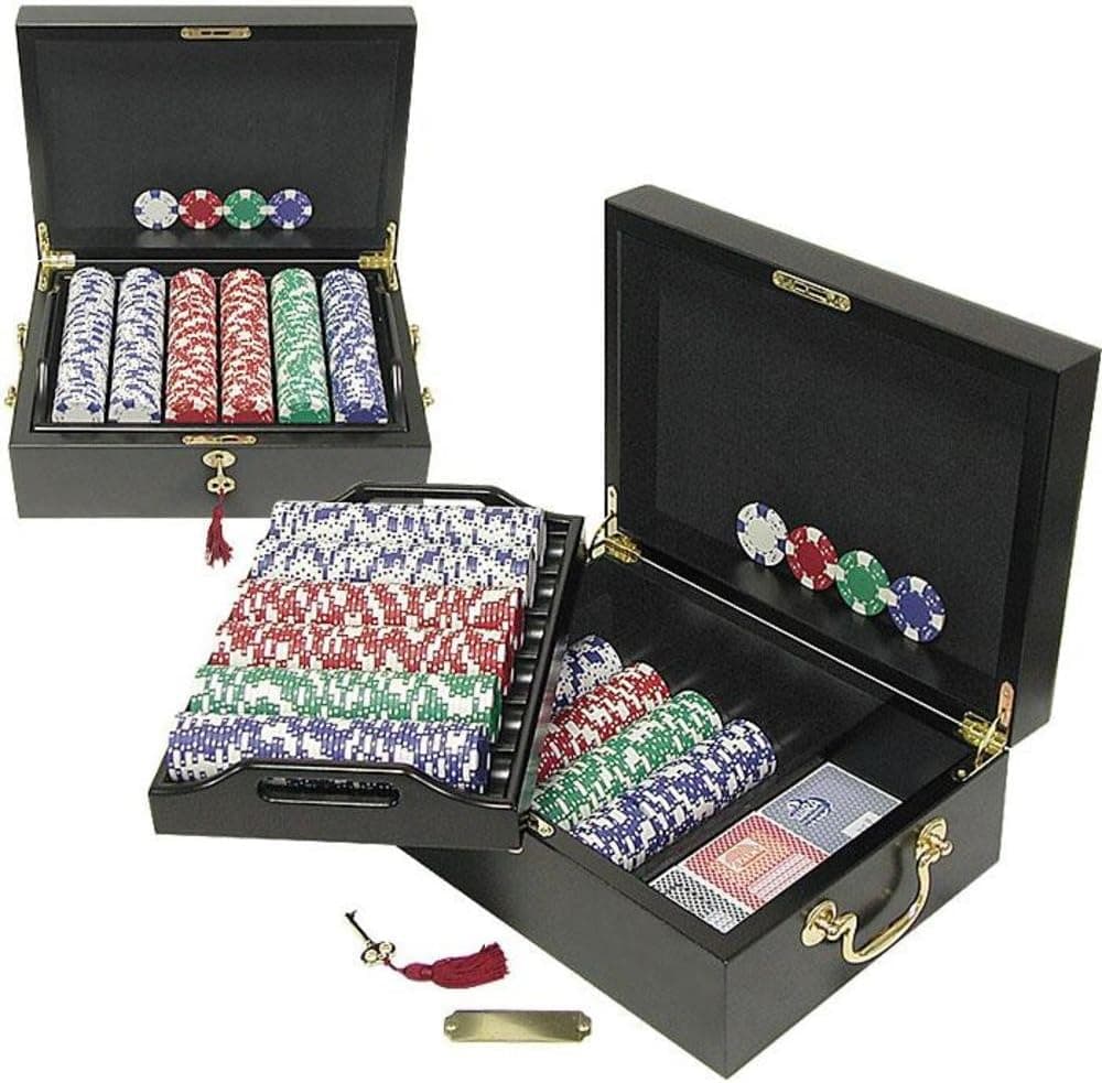 Trademark 500 Chip Ace/King Suited 11.5g Set, with Beautiful Mahogany Case Poker Chip Set, Black