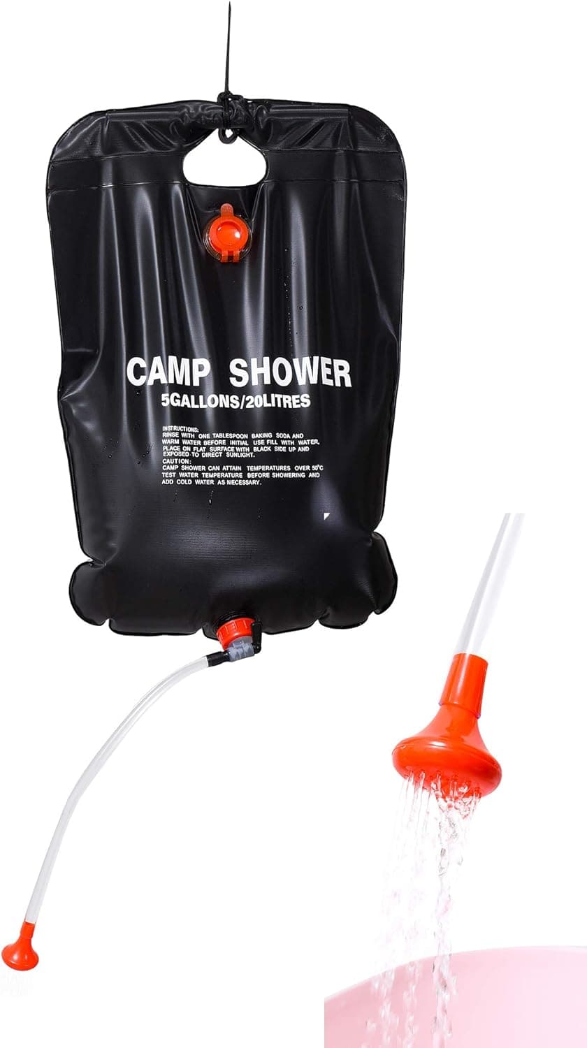 BDGKO Camping Shower Bag 5 Gallons/20L Solar Portable Camp Shower with On-Off Switchable Shower Head and Removable Hose for Camping Outdoor Traveling Hiking Summer Shower