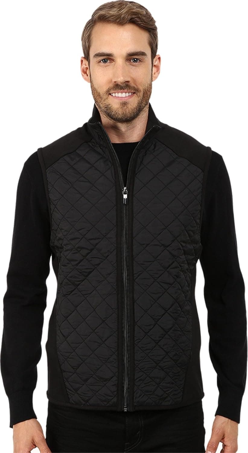 Perry Ellis Men's Quilted Mix Media Vest
