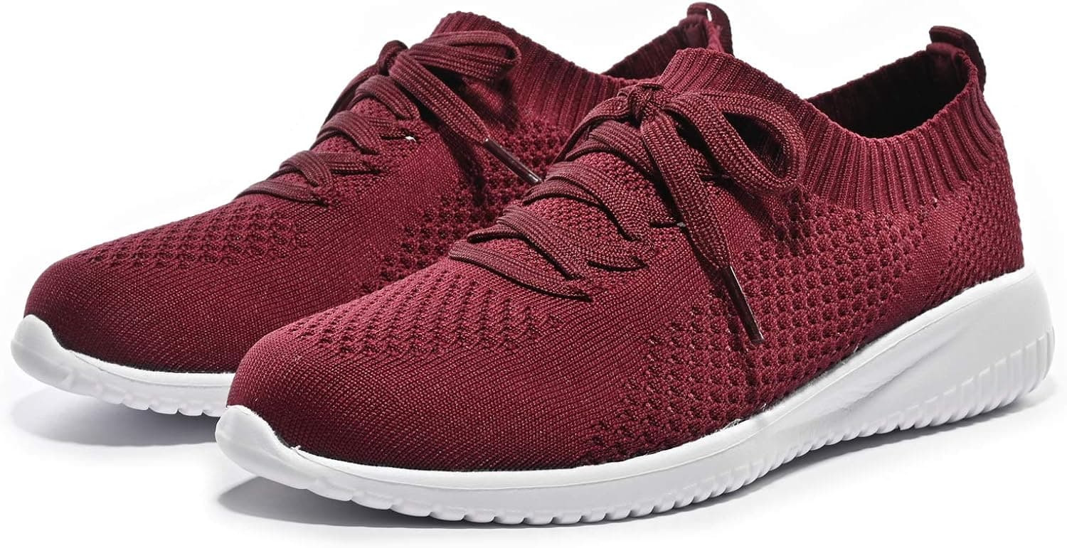 Breifola Women's Slip-On Walking Shoes Running Tennis Mesh-Comfortable Lightweight Sneakers 004-7-9 Wine Red