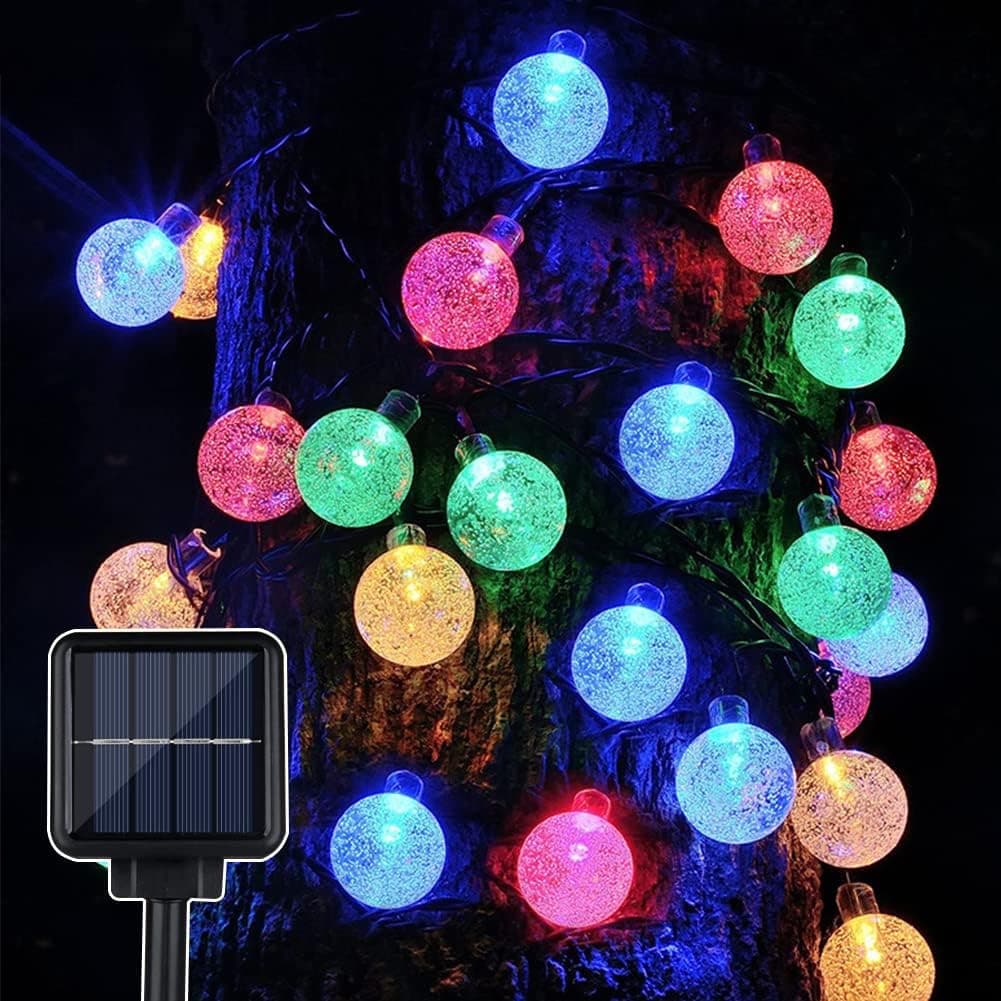 TaTasay Solar String Lights 60 LED 36ft Crystal Globe Lights Waterproof with 8 Lighting Modes for Garden Yard Patio Tree Wedding Party, Colorful Light