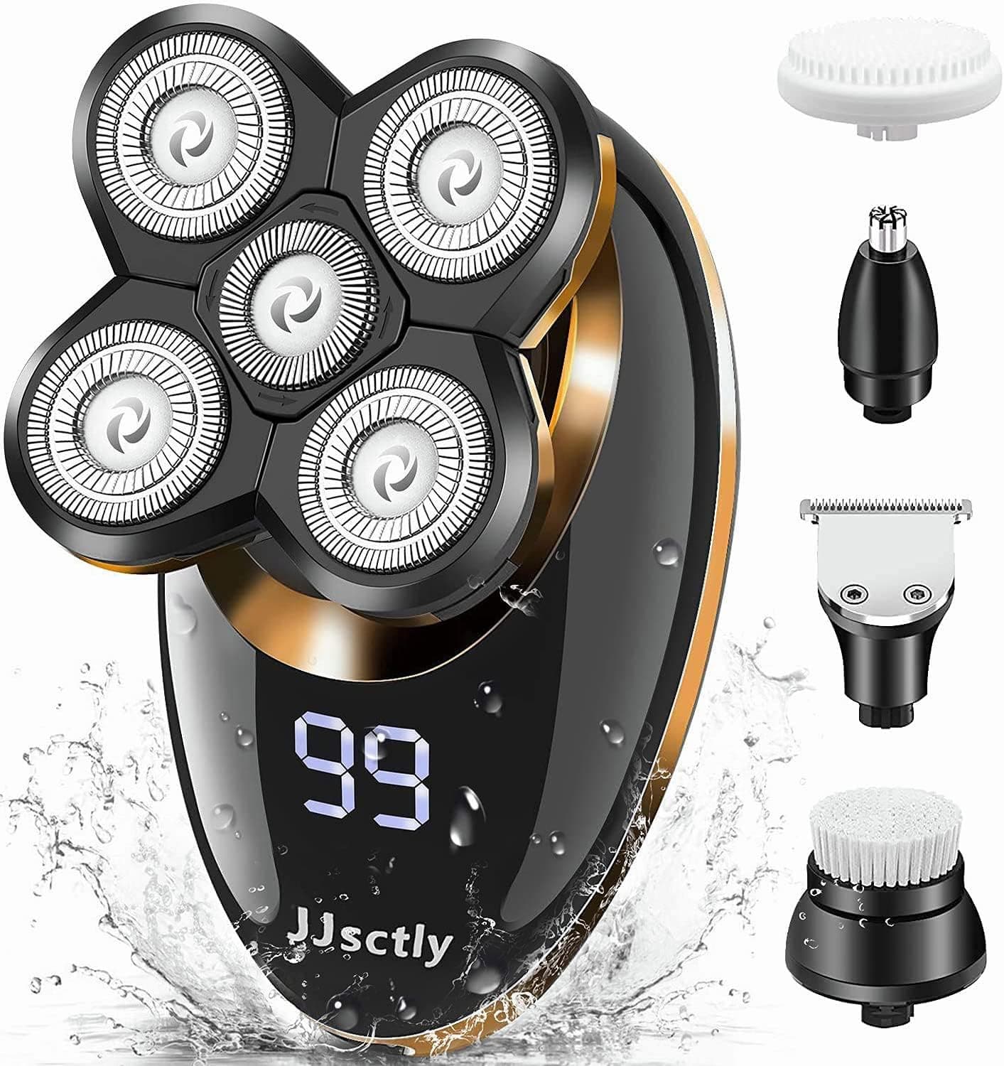 [2022 Upgraded] ALANMOND Electric Shaver for Men Bald Head, Cordless 5 in 1 Rotary Shaver with Hair Clippers, Nose Beard Trimmer, 5D Floating & Waterproof, Black