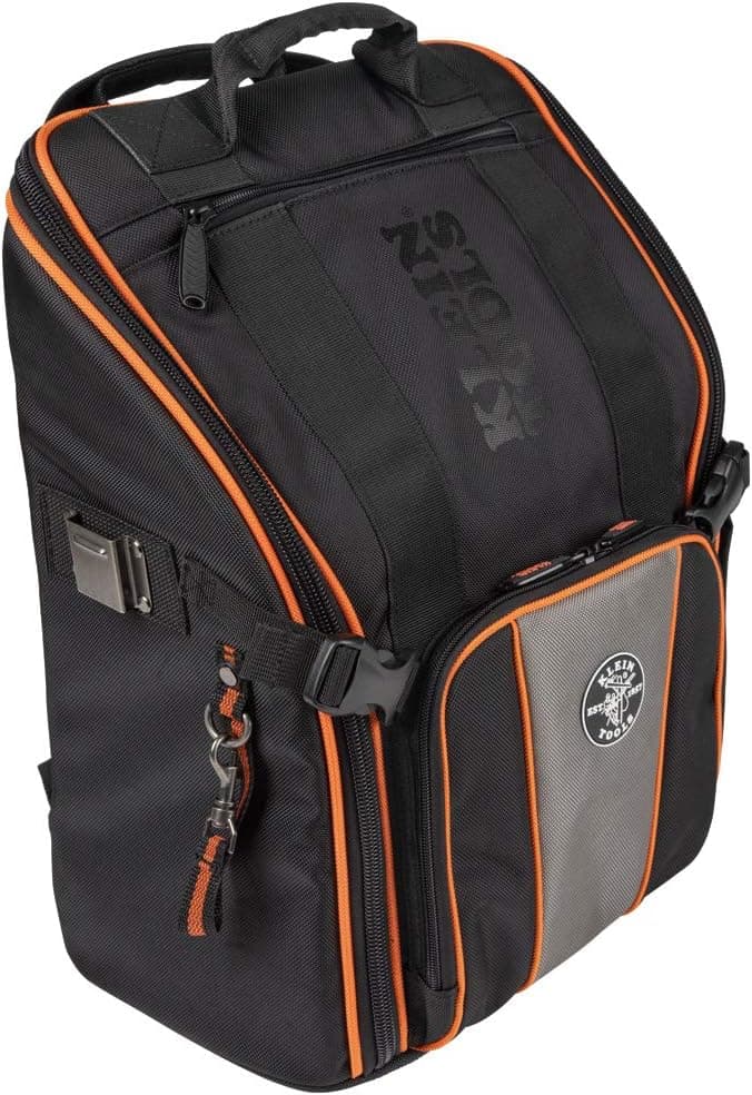 Klein Tools 55655 Tool Bag Backpack, Tradesman Pro Tool Station with 21 Pockets and Large Interior, Includes Flashlight with Work Light