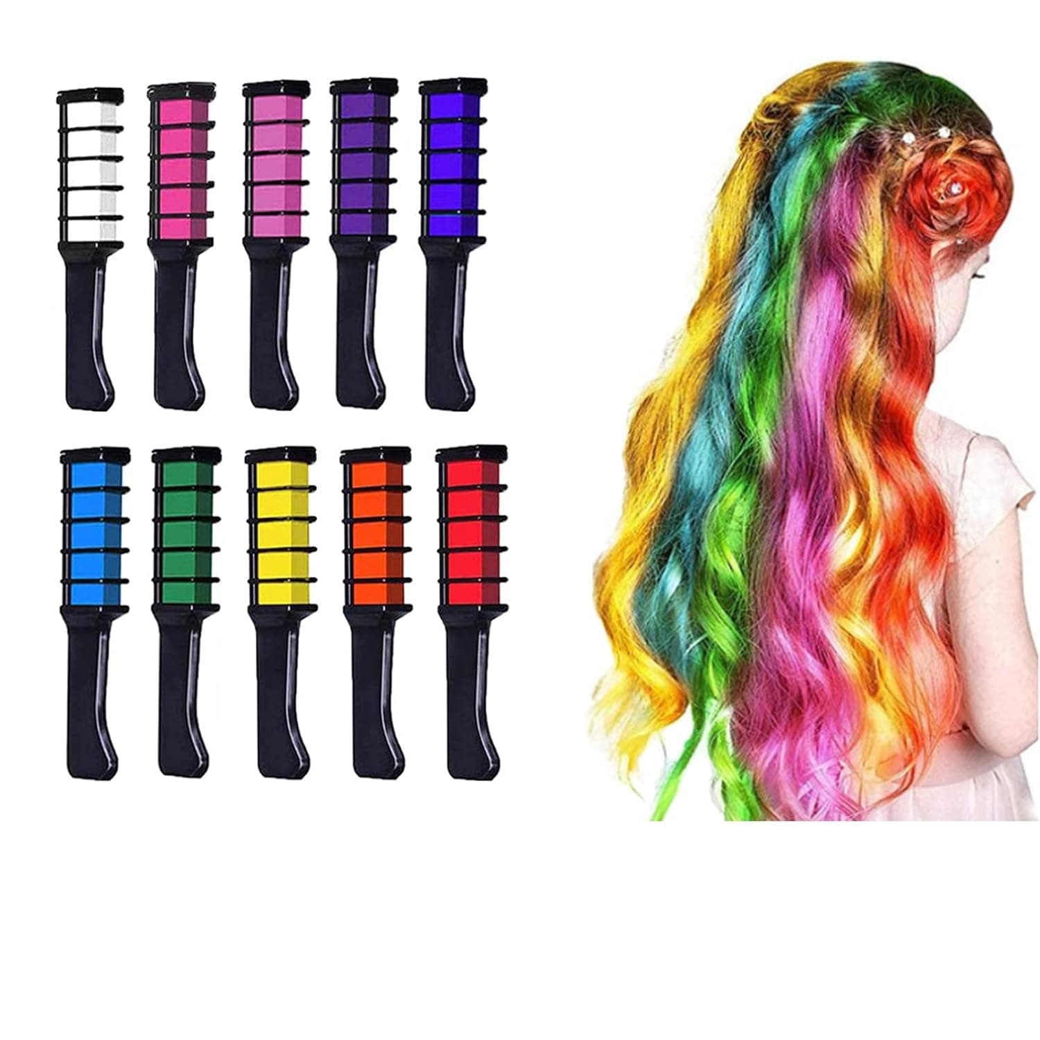 10 Colors Hair Chalk Comb for Girls Kids, HOINCO Temporary Bright Hair Color Dye Washable Hair Color Chalk for Girls Age 4 5 6 7 8 9 10+ Birthday Party Halloween Christmas Cosplay New Year