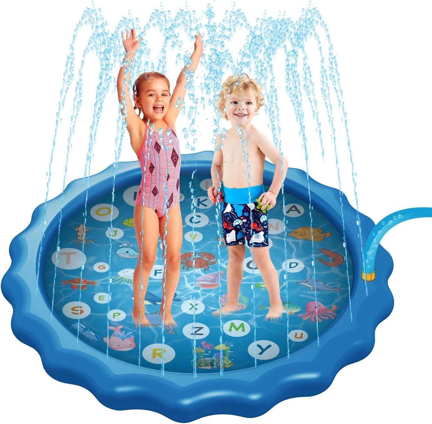 HooTown Sprinkler for Kids, 68" Splash Pad Play Mat Sprinkler Shallow Pool, “from A to Z” Learning Wading Summer Outdoor Water Pool Backyard Fountain Play Mat for for Babies Toddlers Children