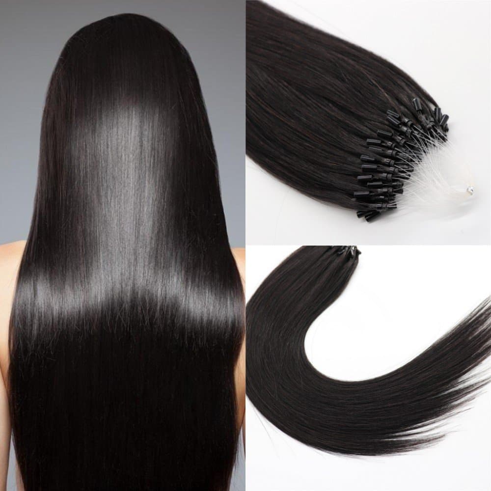 Micro Link Hair Extensions Human Hair 1g/Strand 50Strands 50g Micro Ring Beads Hair Extensions Real Human Hair Silky Straight Micro Rings Loop Human Hair Extensions 18inch Color #1B Natural Black…