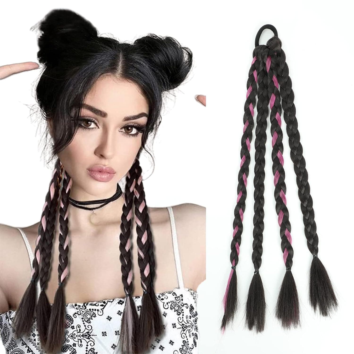 Ustylish Braided Hair Extensions with Hair Tie Straight Wrap Around Hair Extensions Long Braided Ponytail Natural Soft Synthetic Hair Piece for Hot Girl Synthetic Box Braids for kids Daily Wear