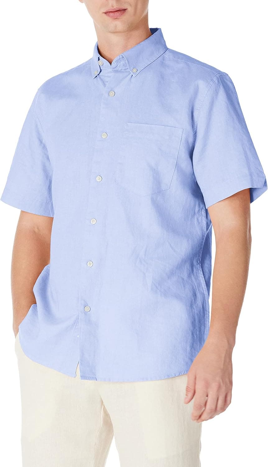 Isle Bay Linens Men's Standard Fit Short Sleeve Linen Cotton Button-Down Shirt