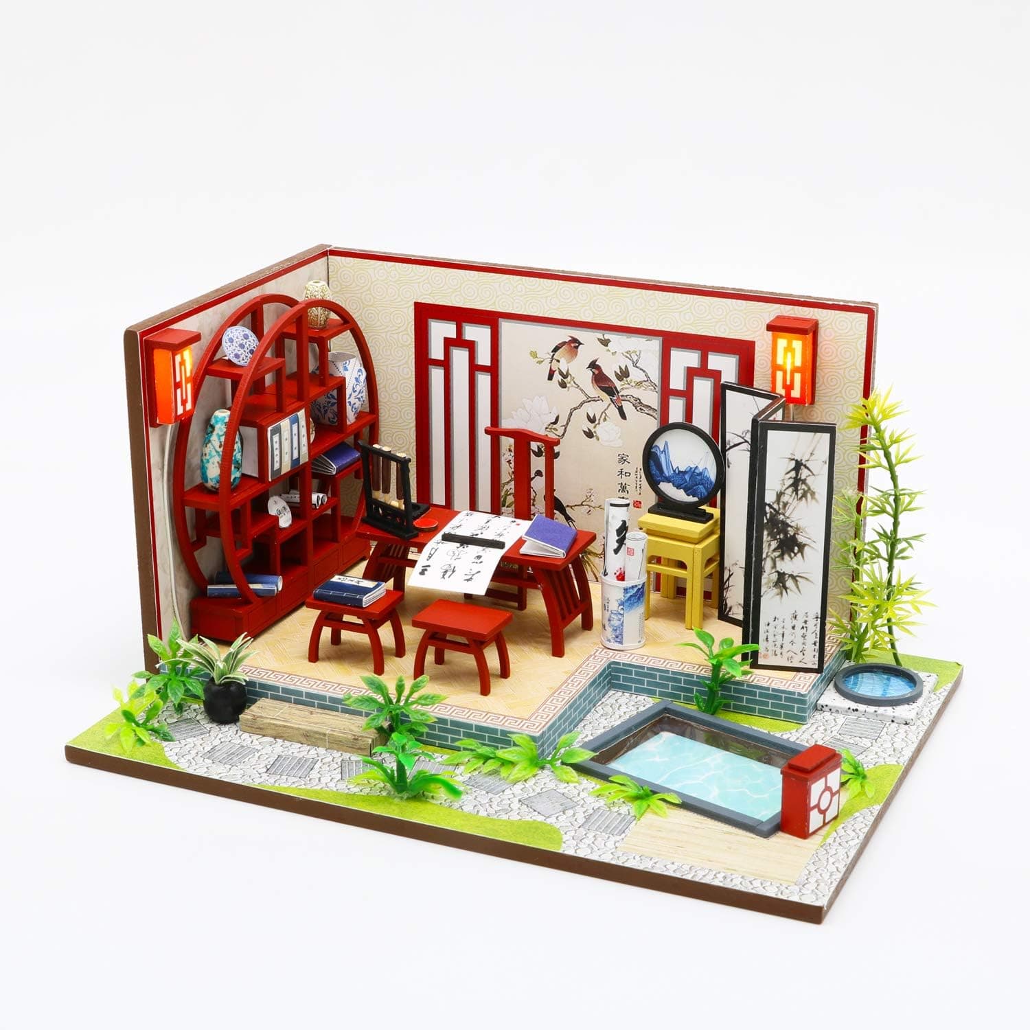 Cool Beans Boutique Miniature DIY Dollhouse Kit Wooden Chinese Ancient Mansion with Pergola with Dust Cover - Architecture Model kit (English Manual) (Asian Art Studio)