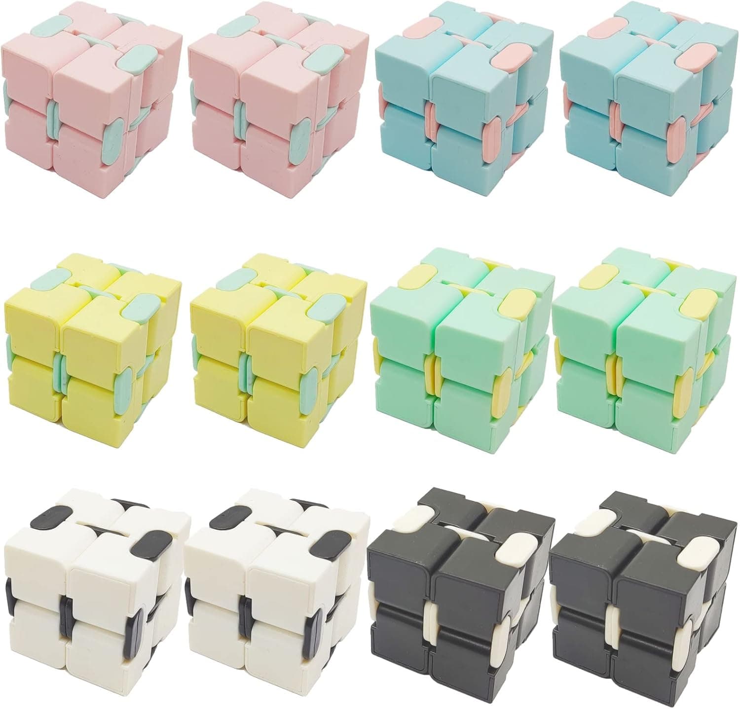 12Pcs Infinity Cubes Fidget Blocks Toys for Party Favors, Fidget Cube for Classroom Prizes, Goodie Bag Stuffers Birthday Valentine Halloween for Kid and Adult（Macaron）