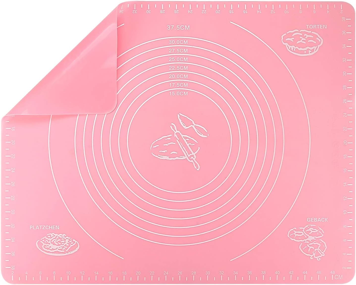 Silicone Pastry Baking Mat, Non-slip Measurement Fondant Mat Extra Large Dough Rolling Mat, Non Stick Sheet Mat, Heat-Resistant Reusable Dough Rolling Cooking Mat, Pie Crust Mat -Pink