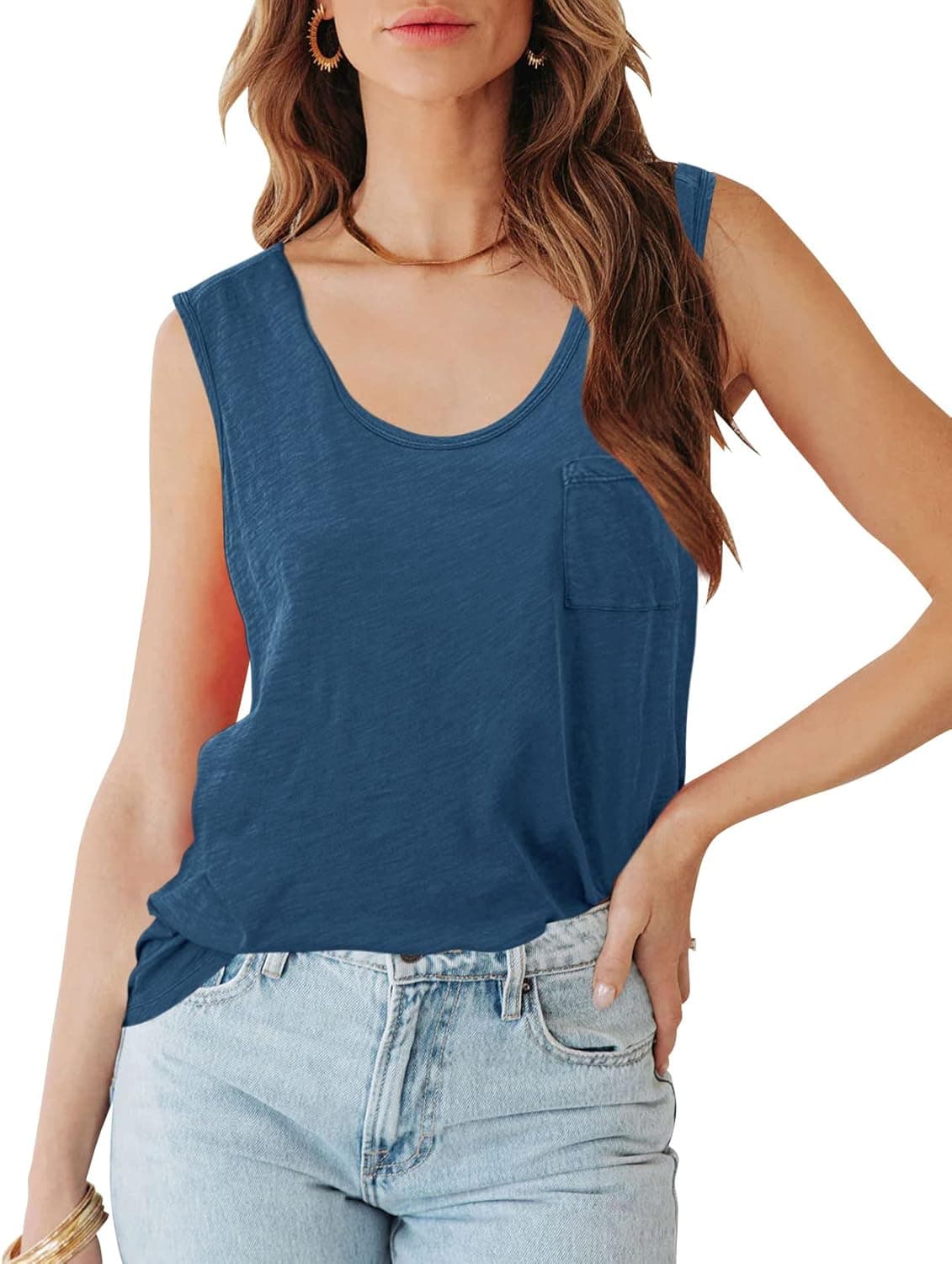 Vivitulip Women's Summer Sleeveless Tank Tops Casual Scoop Neck Blouses Loose Fit T Shirts with Pocket