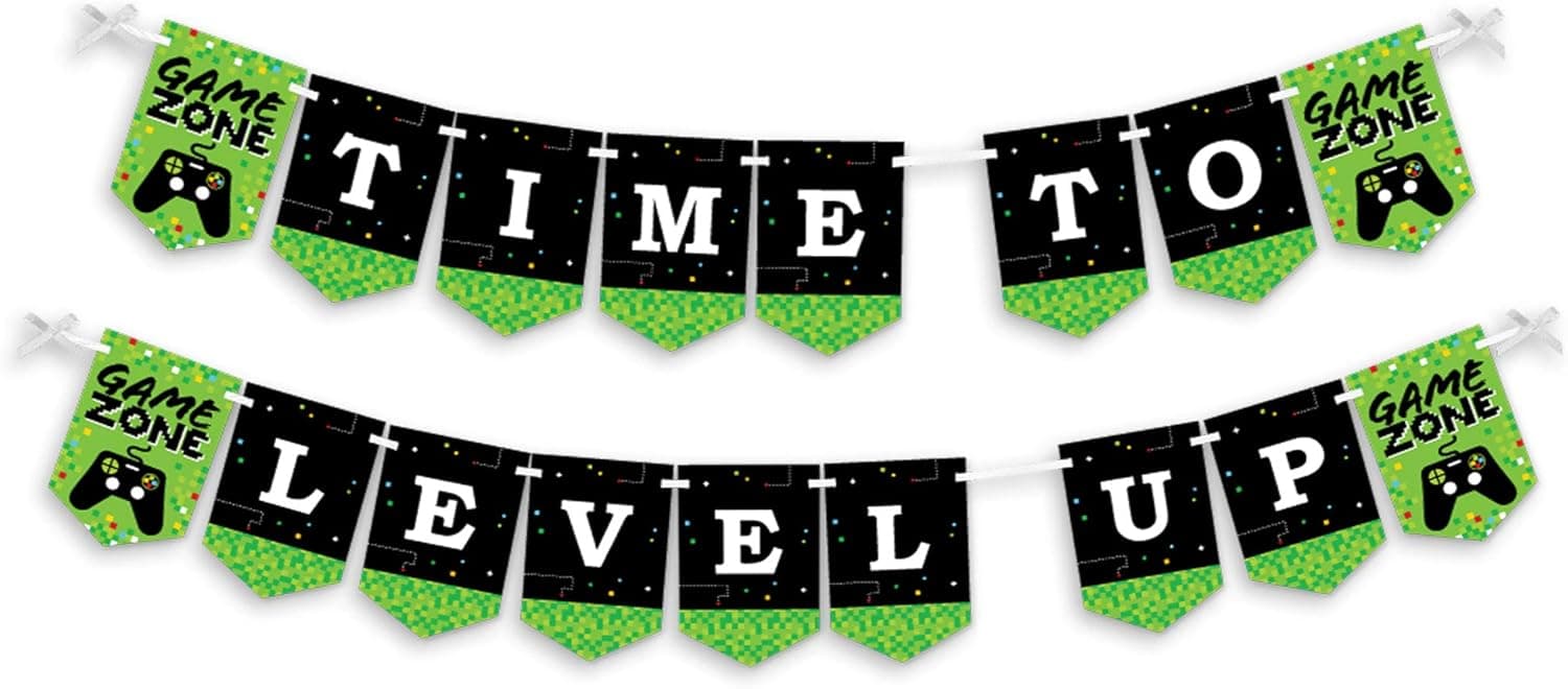 Game Zone - Pixel Video Game Party Bunting Banner - Party Decorations - Time To Level Up