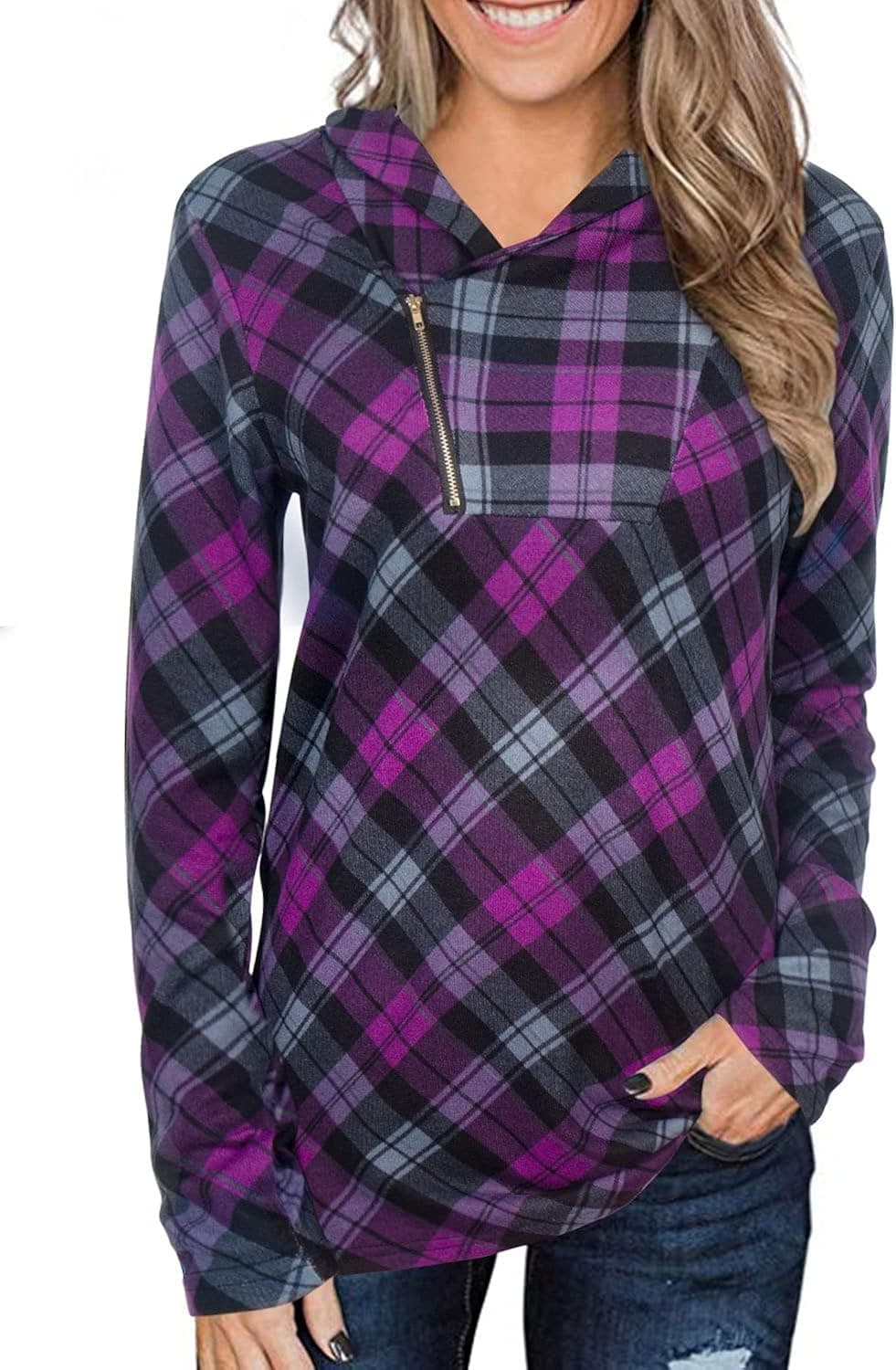 Cyanstyle Women's Long Sleeve Pullover Zipper Cowl Neck Tops Solid Sporty Sweatshirts